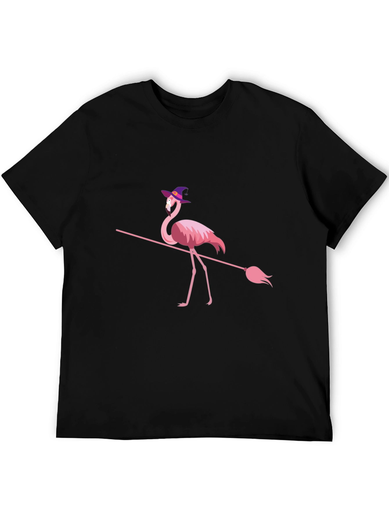 Flamingo Witch Halloween Black T-Shirt