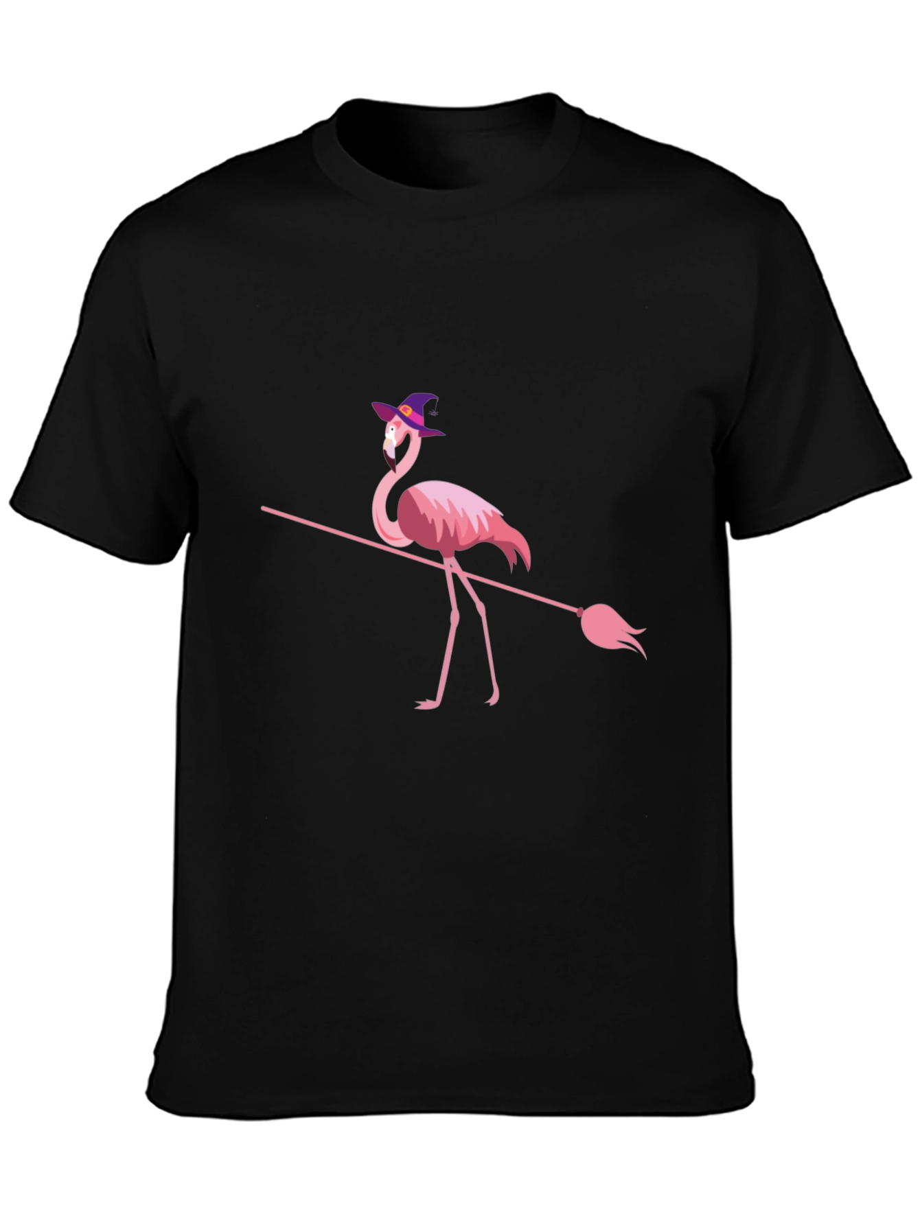 Flamingo Witch Halloween Black T-Shirt