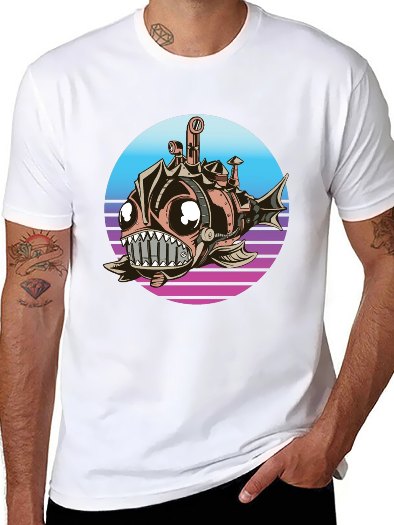 Steampunk Anglerfish T-Shirt - Retro Submarine Design