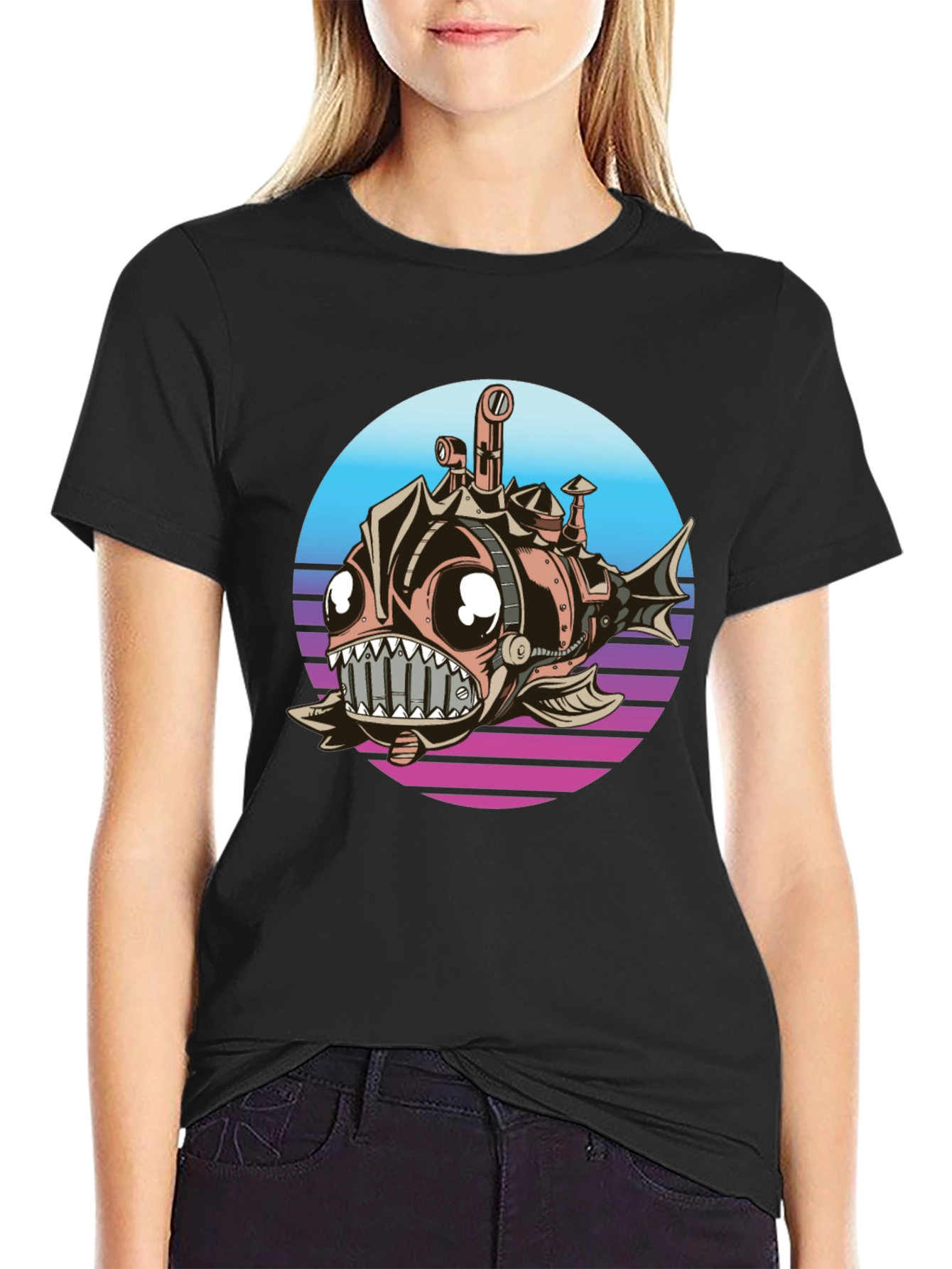 Steampunk Anglerfish T-Shirt - Retro Submarine Design