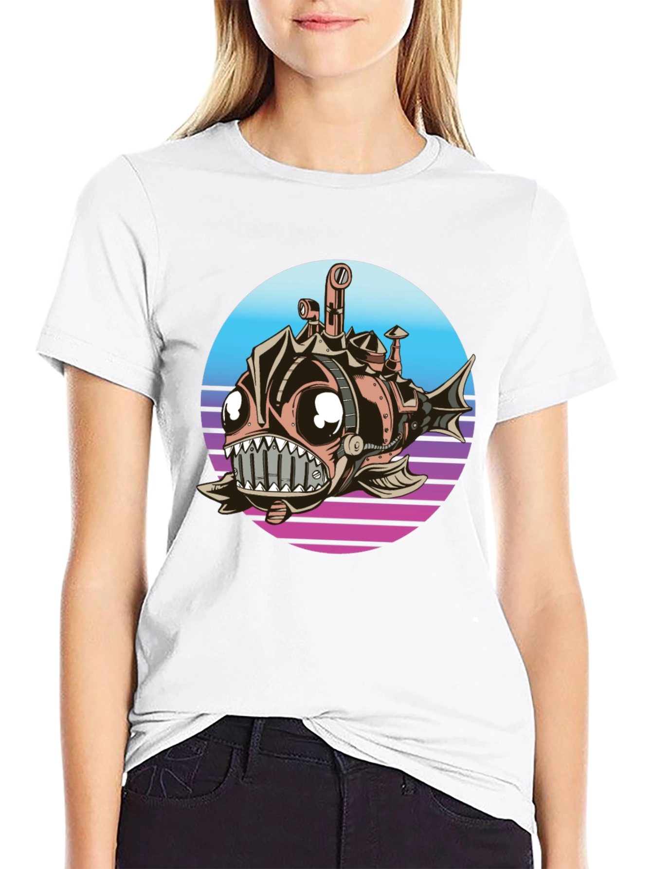 Steampunk Anglerfish T-Shirt - Retro Submarine Design