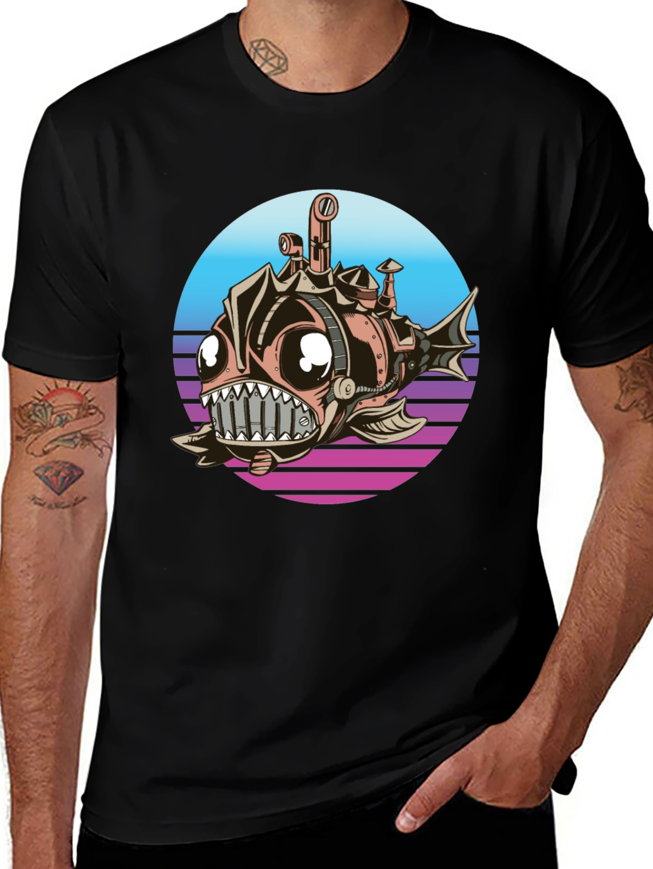 Steampunk Anglerfish T-Shirt - Retro Submarine Design