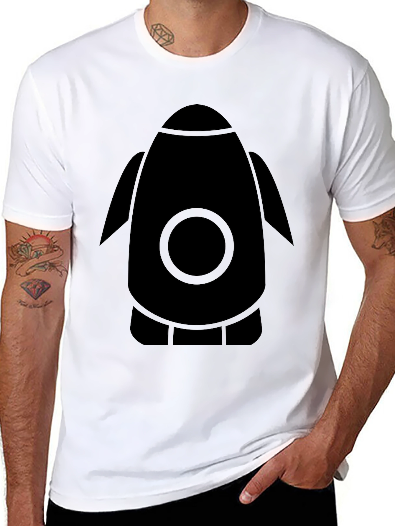 Rocket Graphic Black T-Shirt - Space Enthusiast Tee