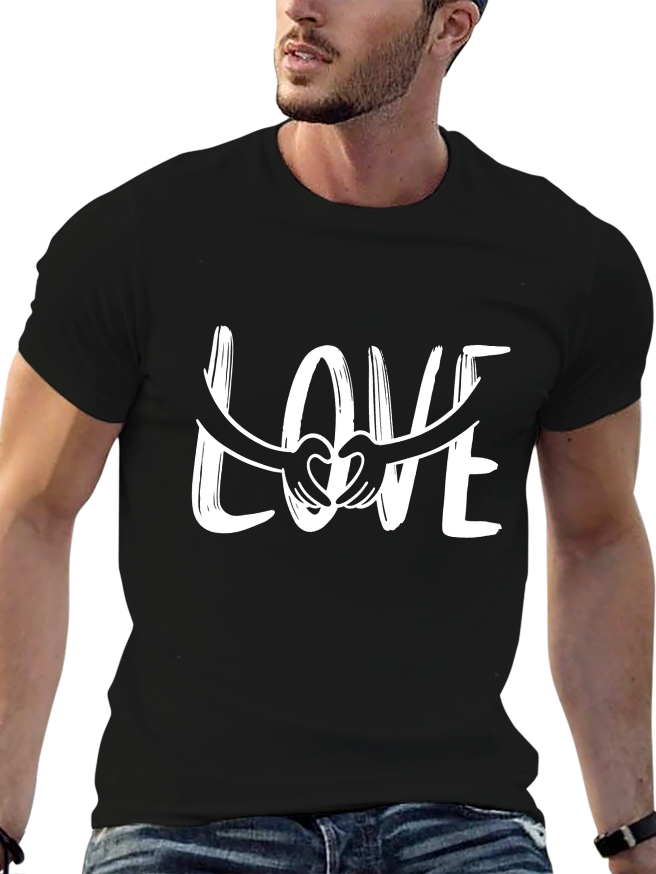 Love Hands Heart Graphic Tee - Stylish Black T-Shirt