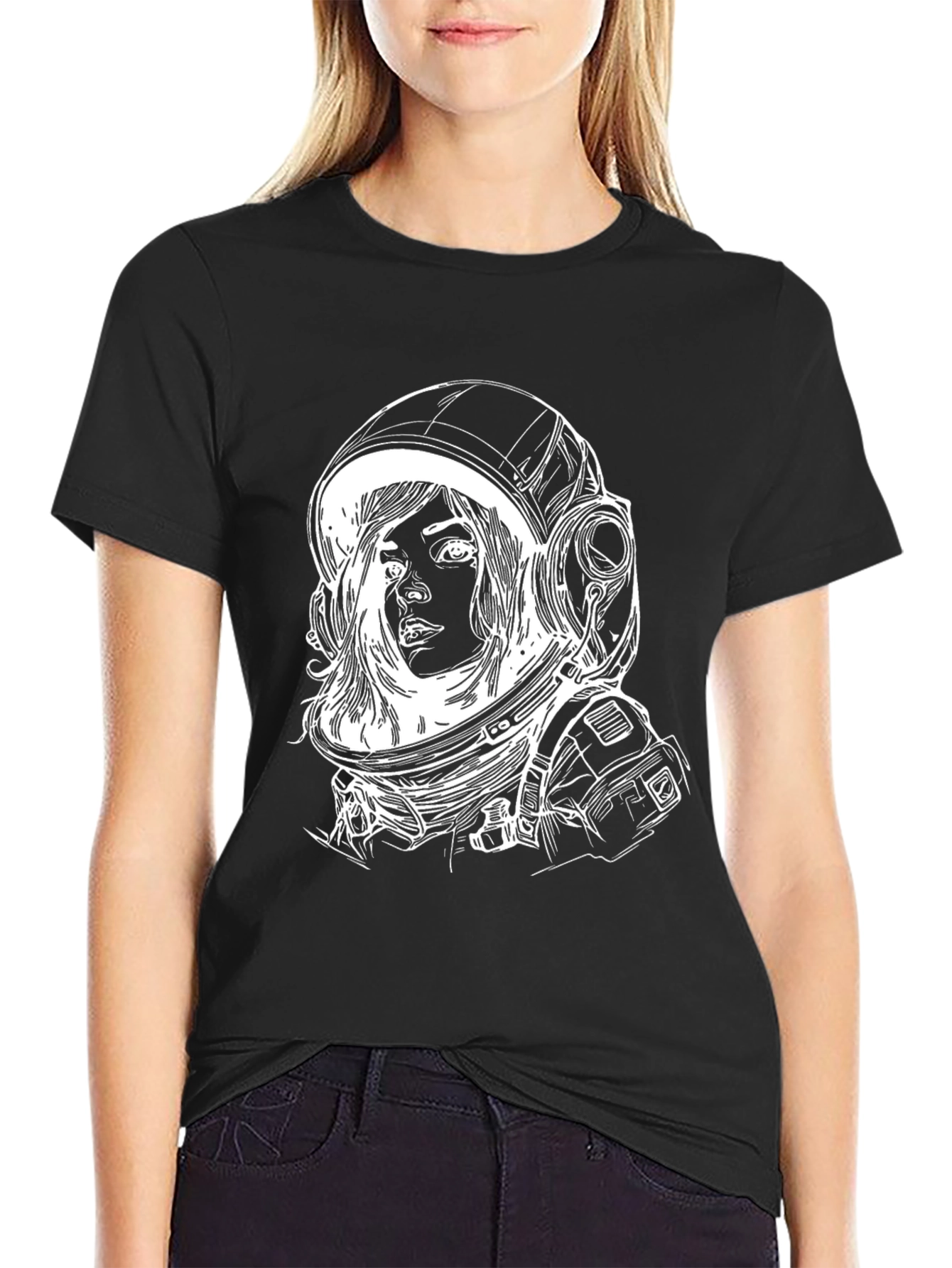Astronaut Girl Graphic Tee - Stylish Black T-Shirt