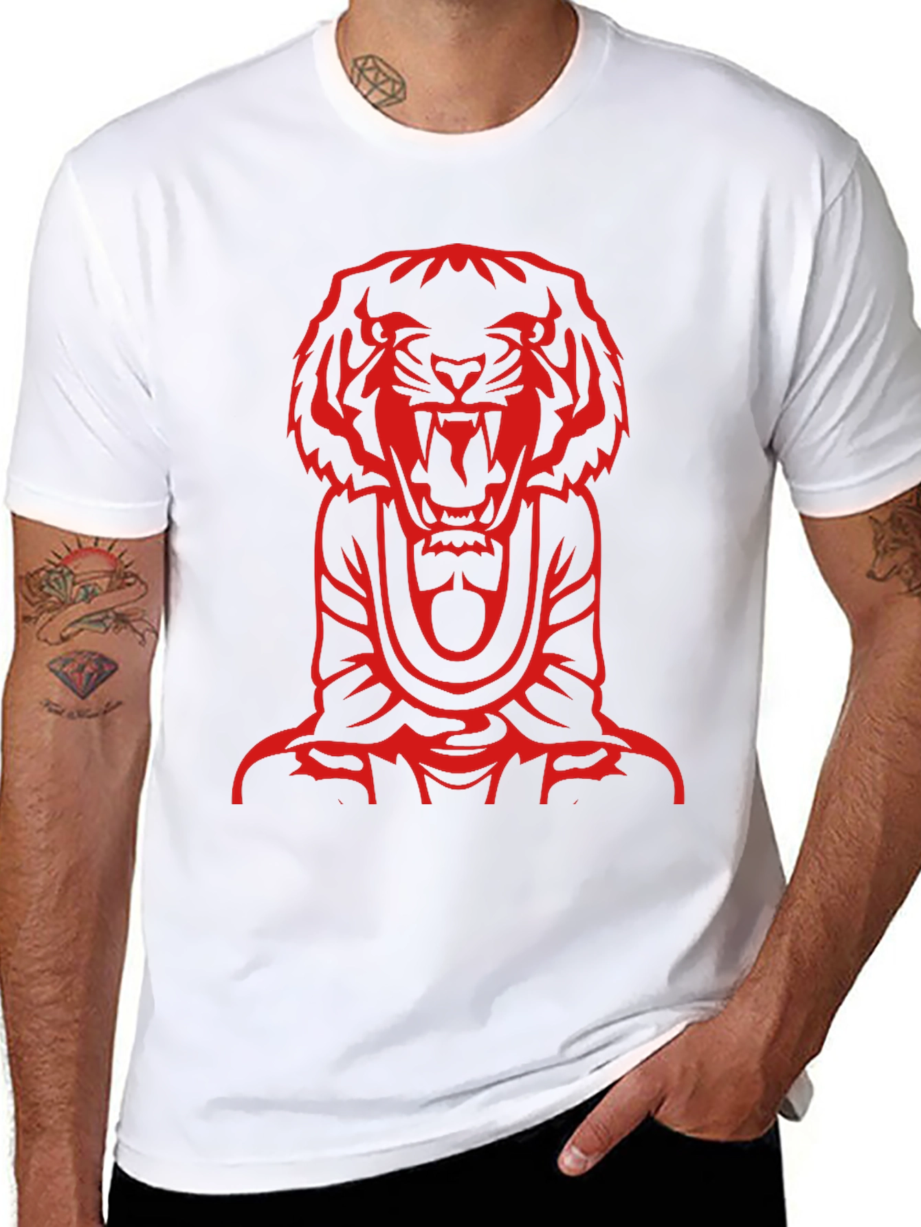 Red Tiger Graphic Print Black T-Shirt