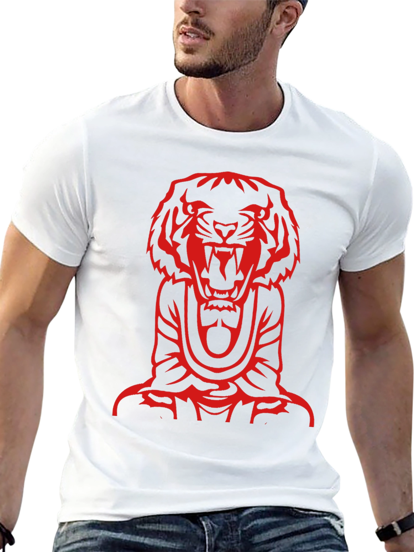 Red Tiger Graphic Print Black T-Shirt