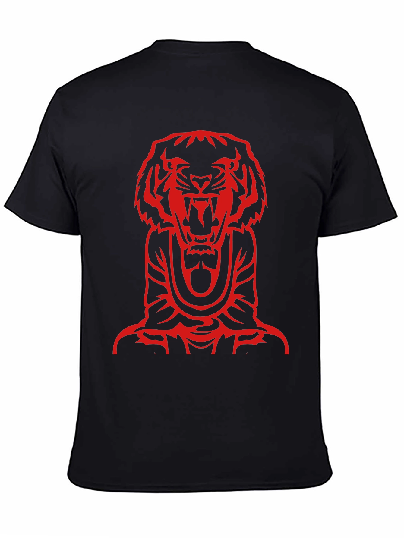 Red Tiger Graphic Print Black T-Shirt