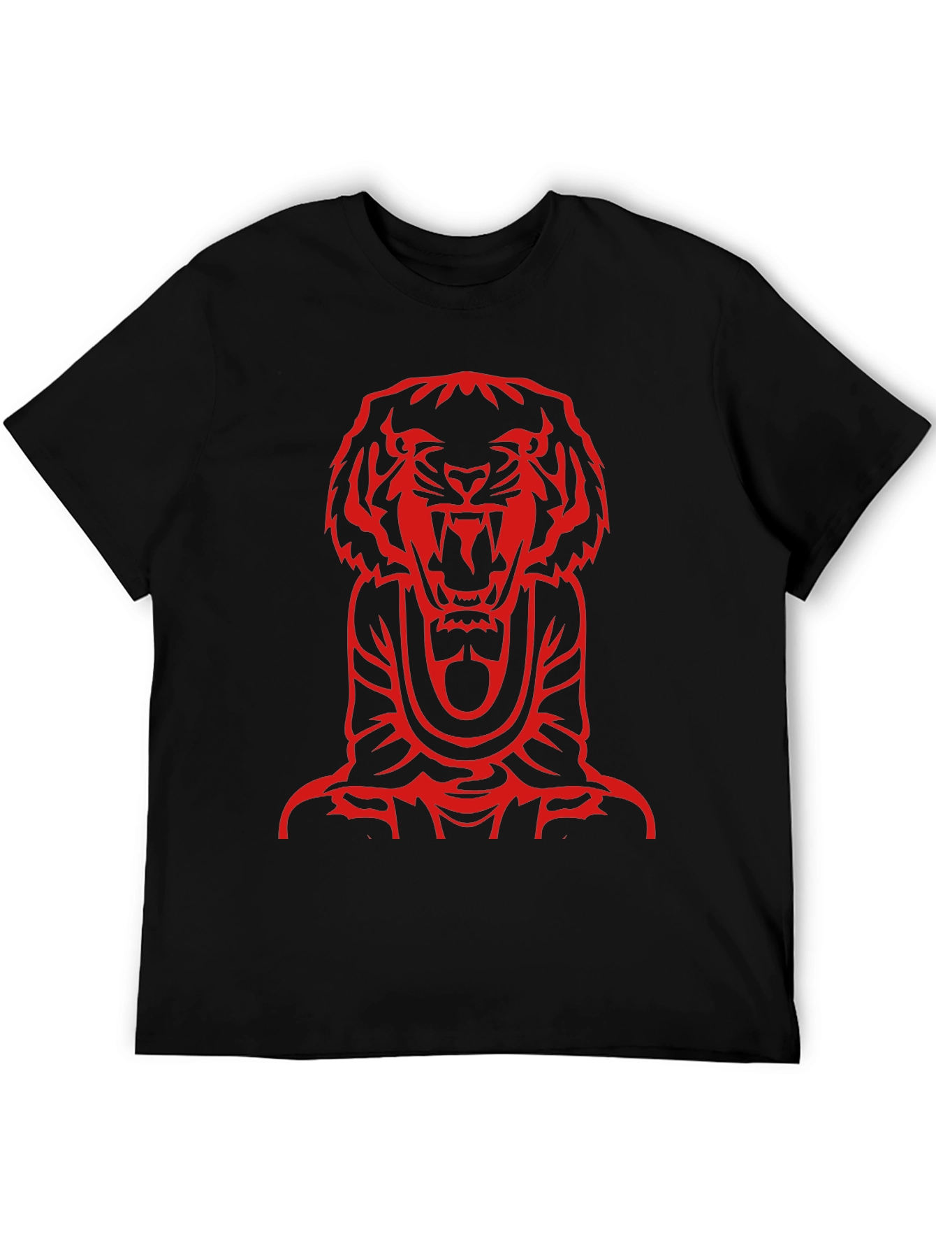 Red Tiger Graphic Print Black T-Shirt