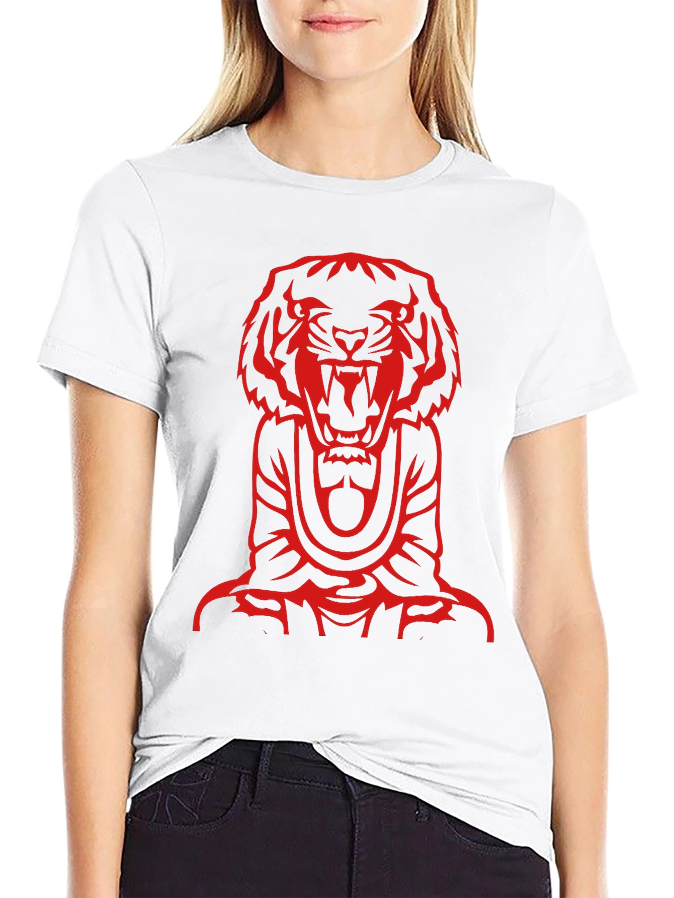 Red Tiger Graphic Print Black T-Shirt
