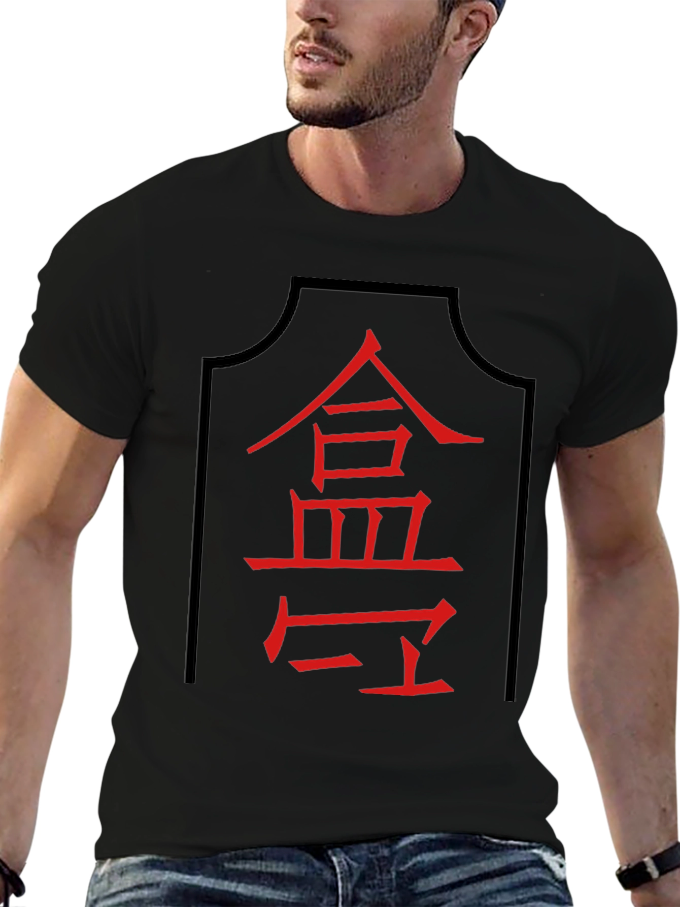 Red Asian Symbol Black T-Shirt