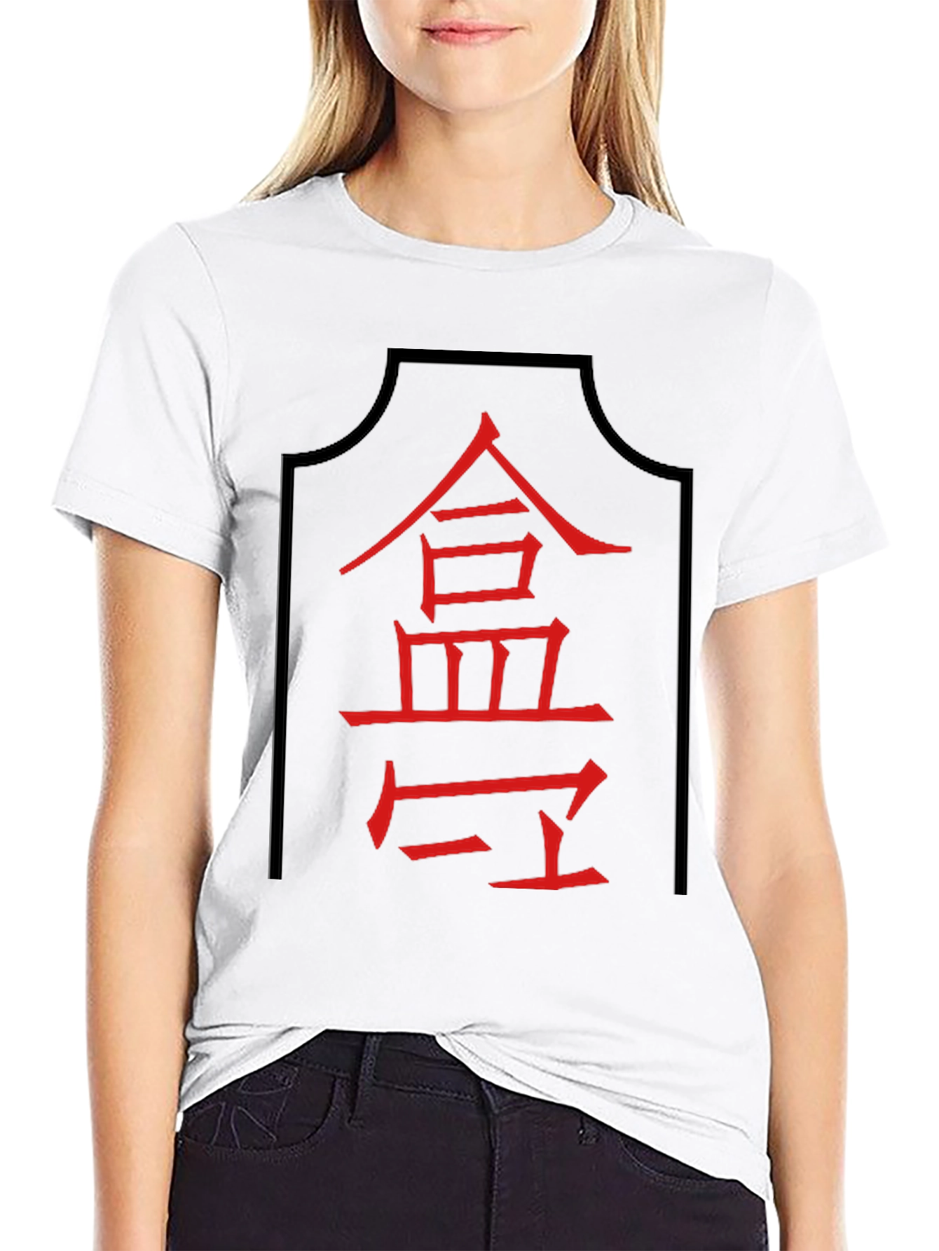 Red Asian Symbol Black T-Shirt