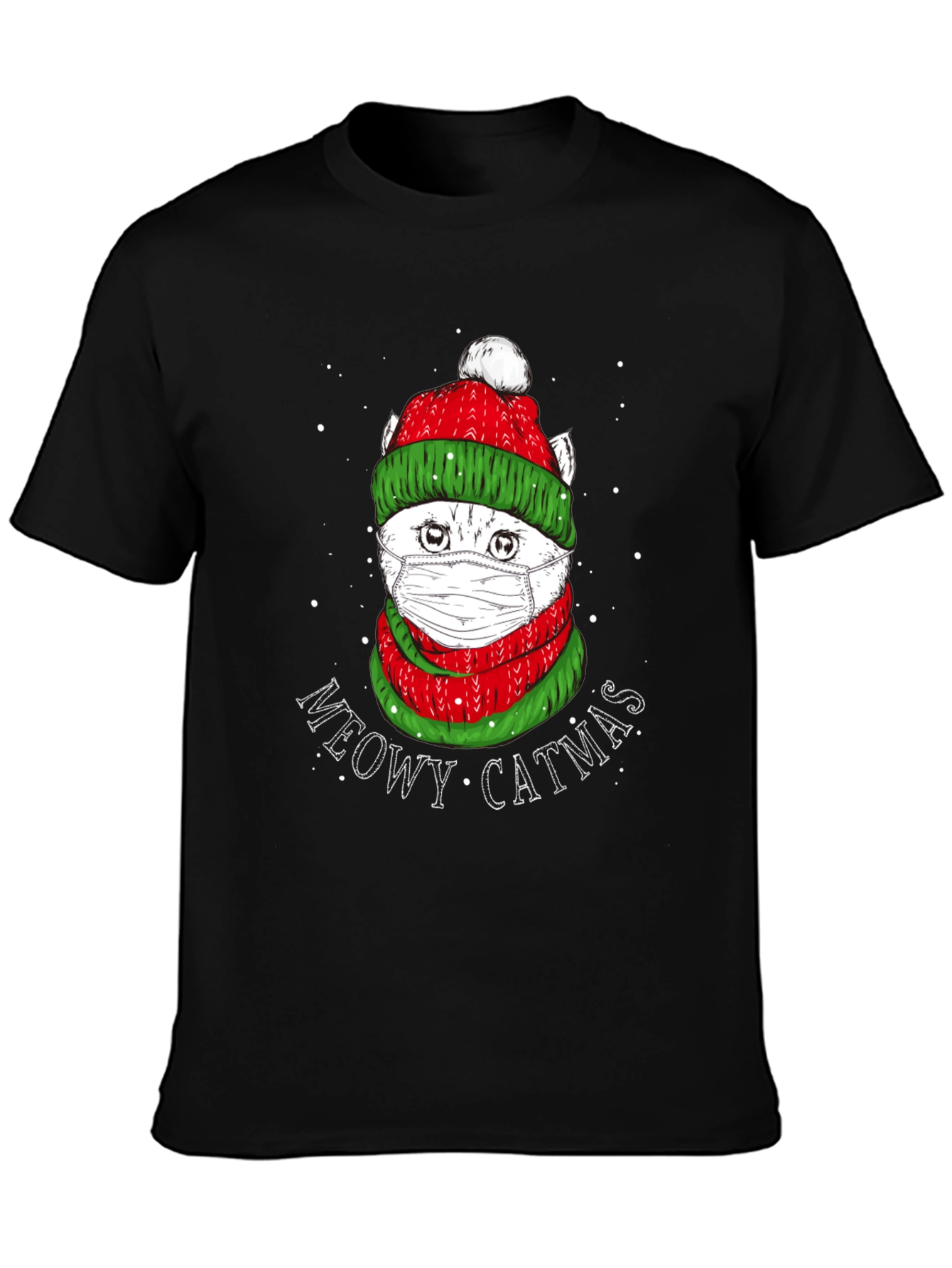 Meowy Catmas T-Shirt - Festive Cat in Mask