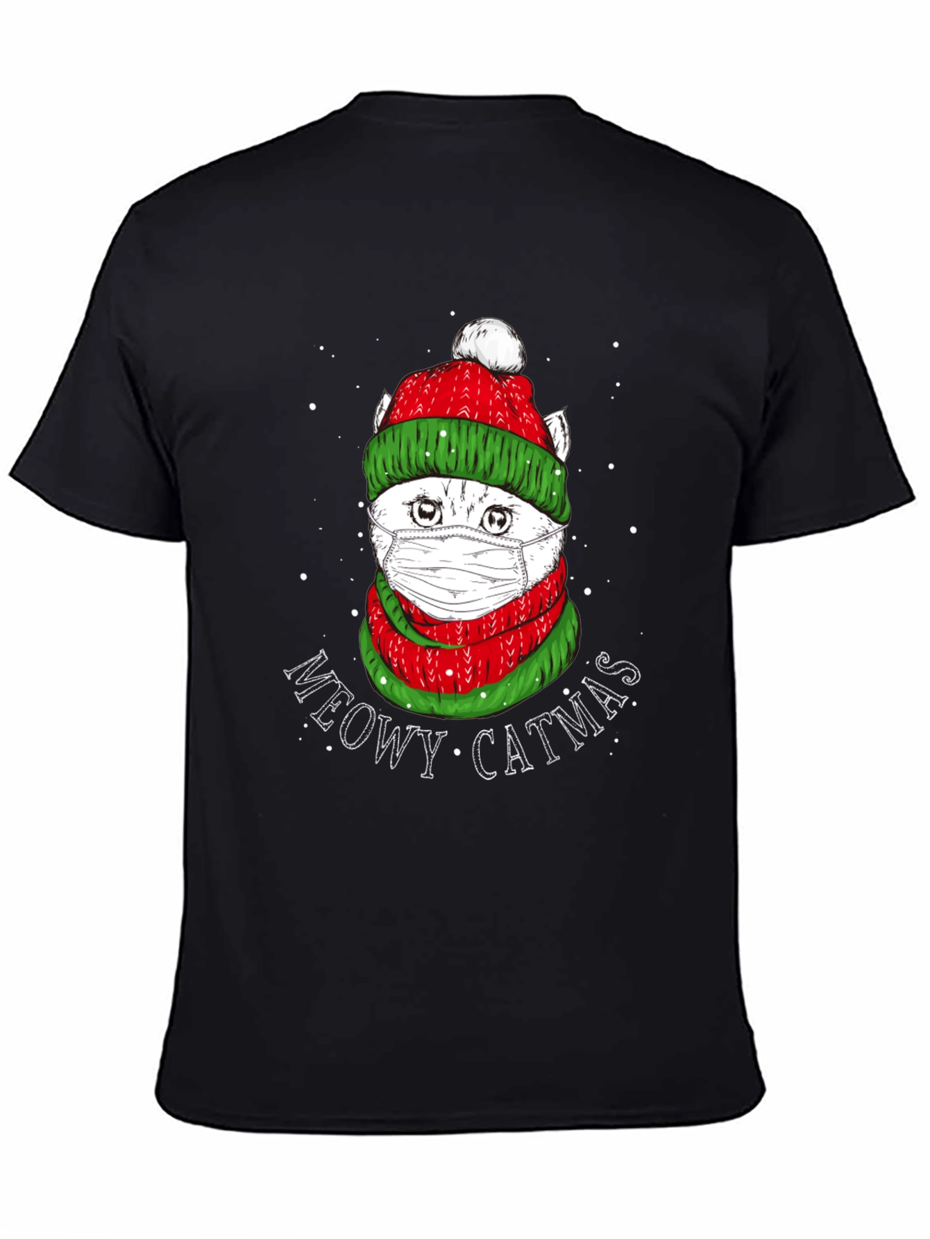 Meowy Catmas T-Shirt - Festive Cat in Mask