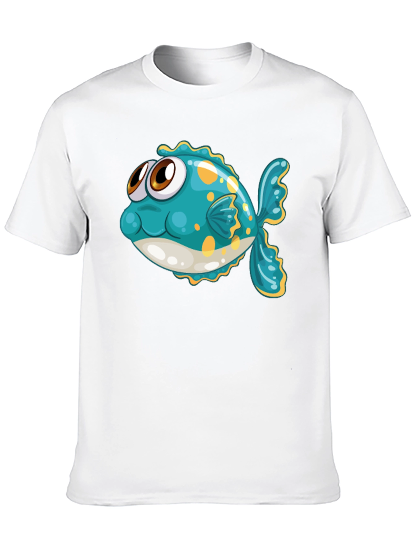 Cartoon Fish Graphic Tee - Black Cotton T-Shirt