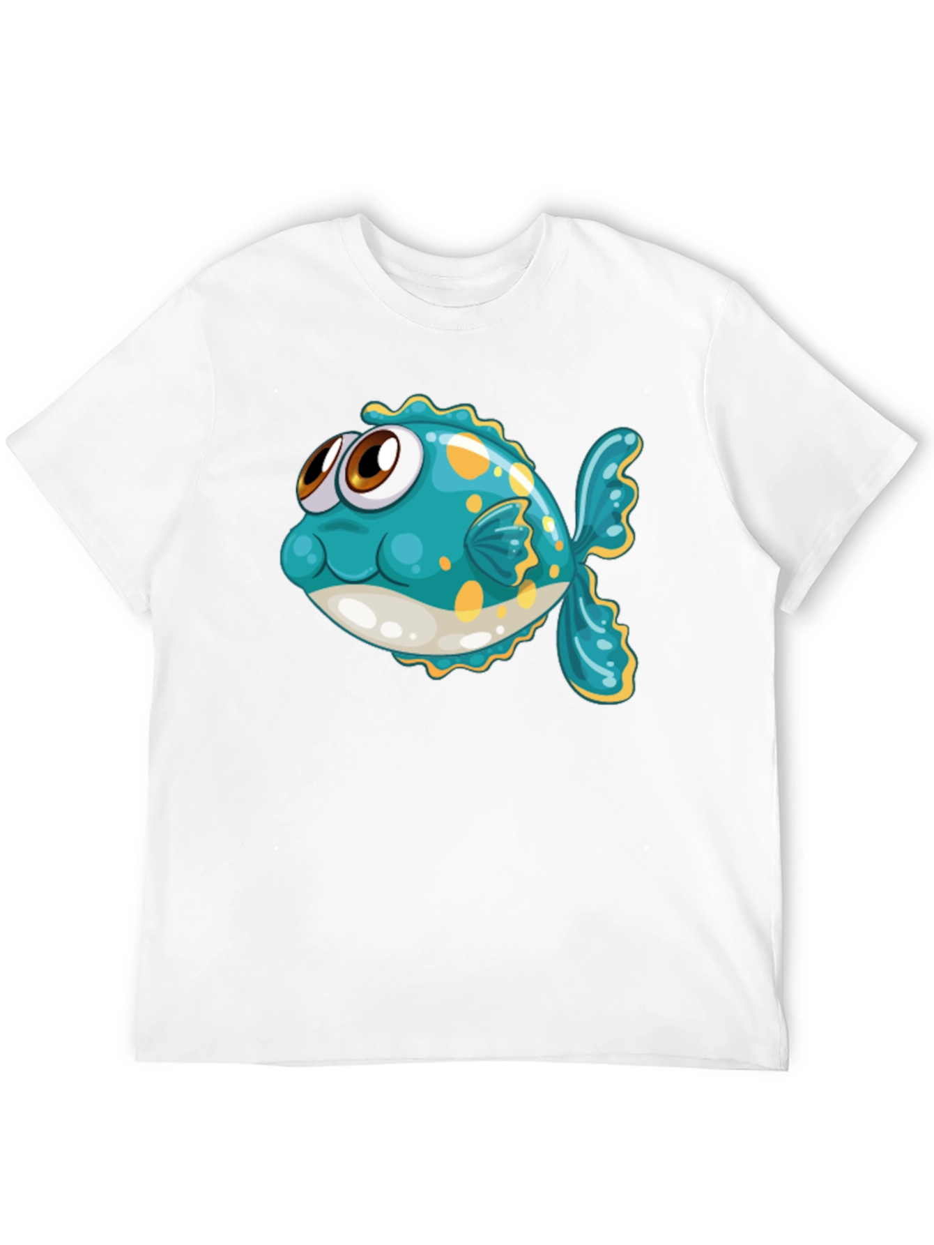 Cartoon Fish Graphic Tee - Black Cotton T-Shirt