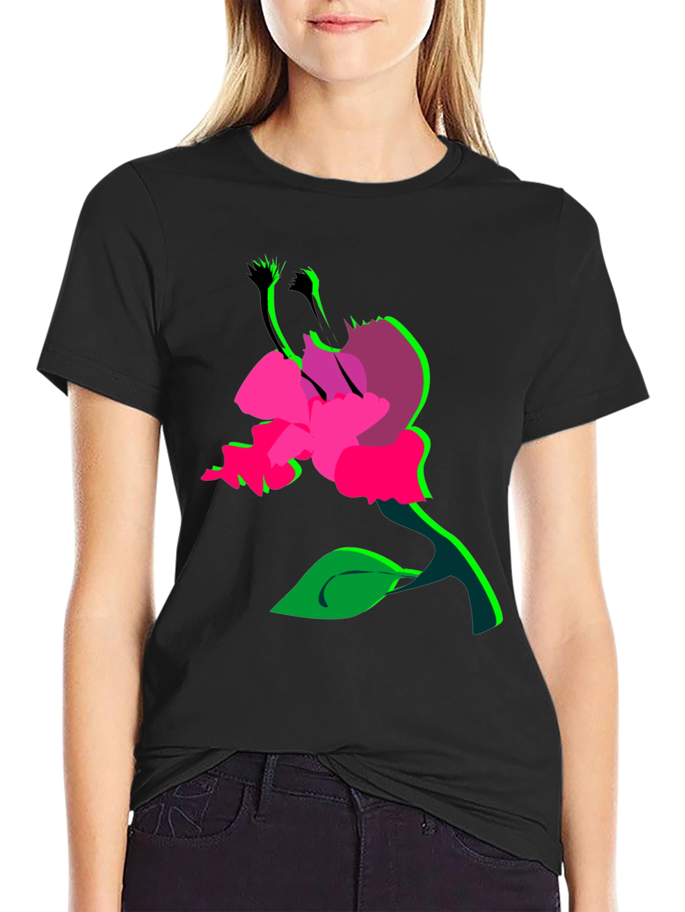 Surreal Flower Graphic T-Shirt - Bold Black Tee