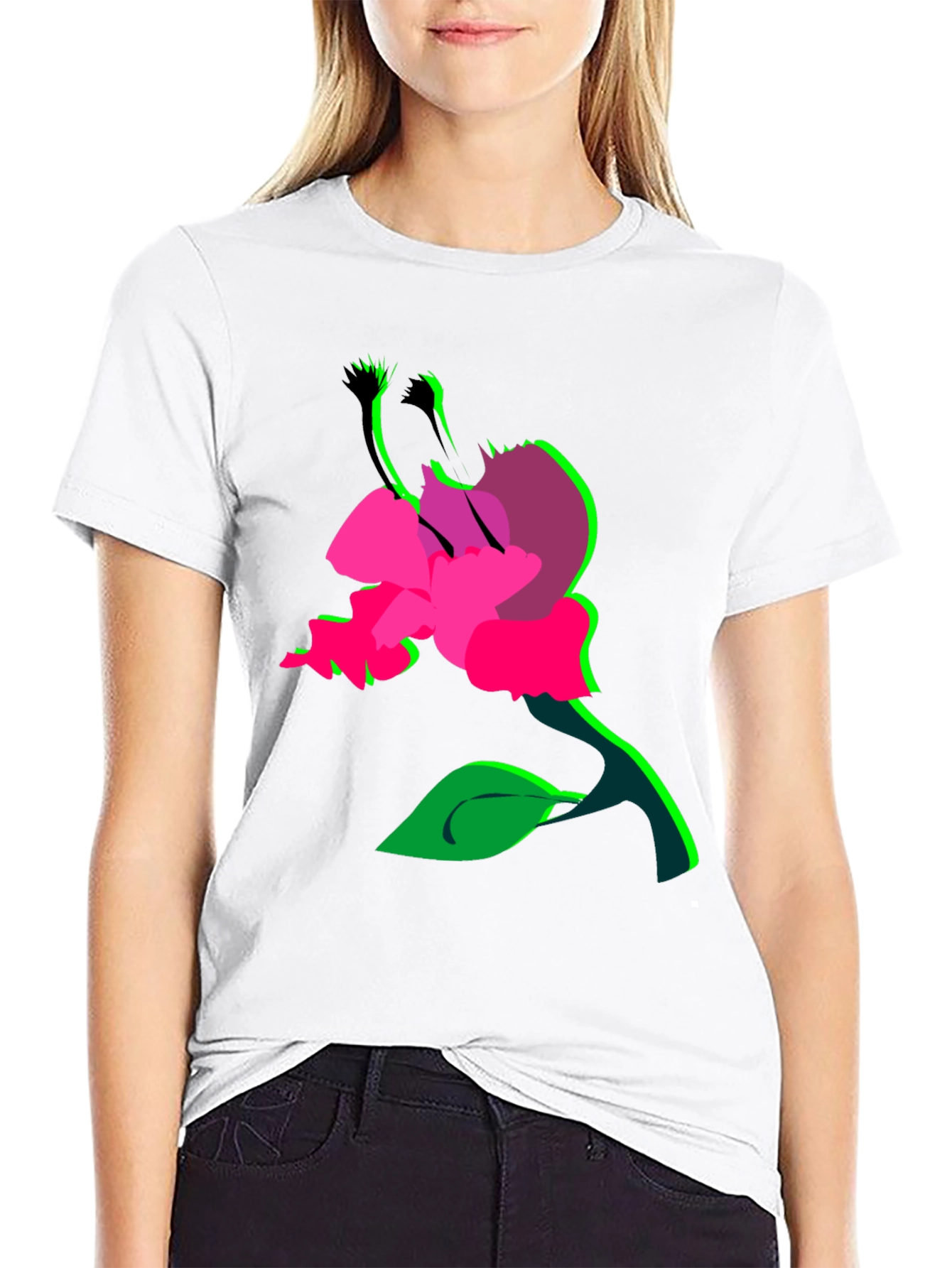 Surreal Flower Graphic T-Shirt - Bold Black Tee