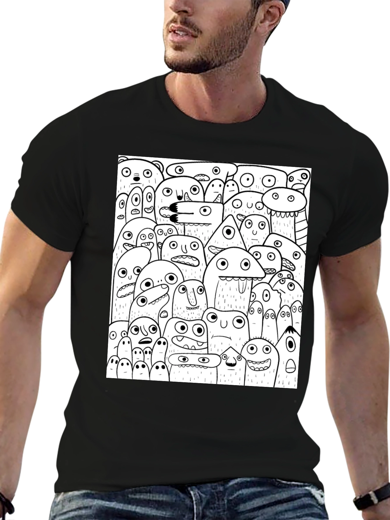 Monster Doodle Graphic Black T-Shirt