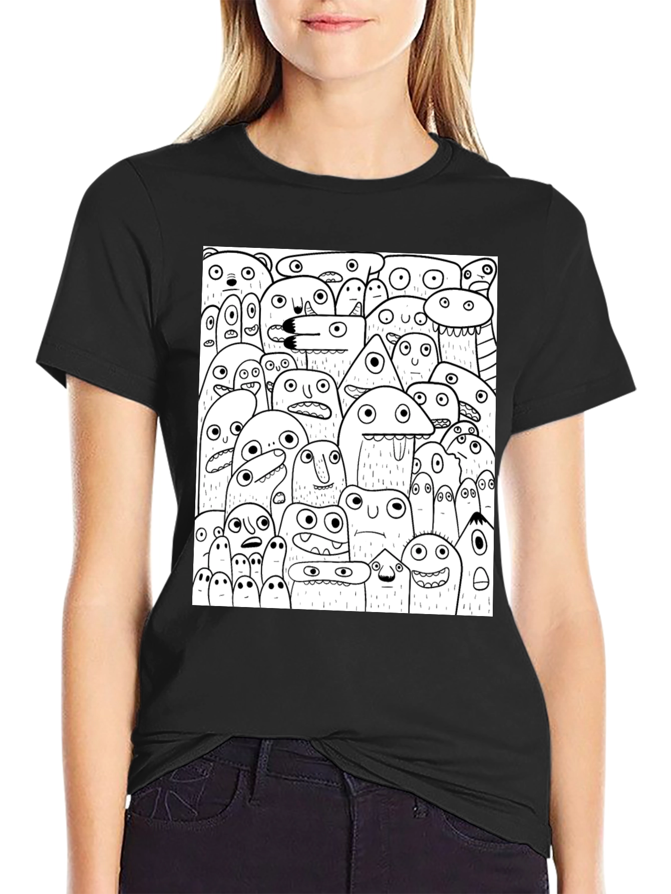 Monster Doodle Graphic Black T-Shirt
