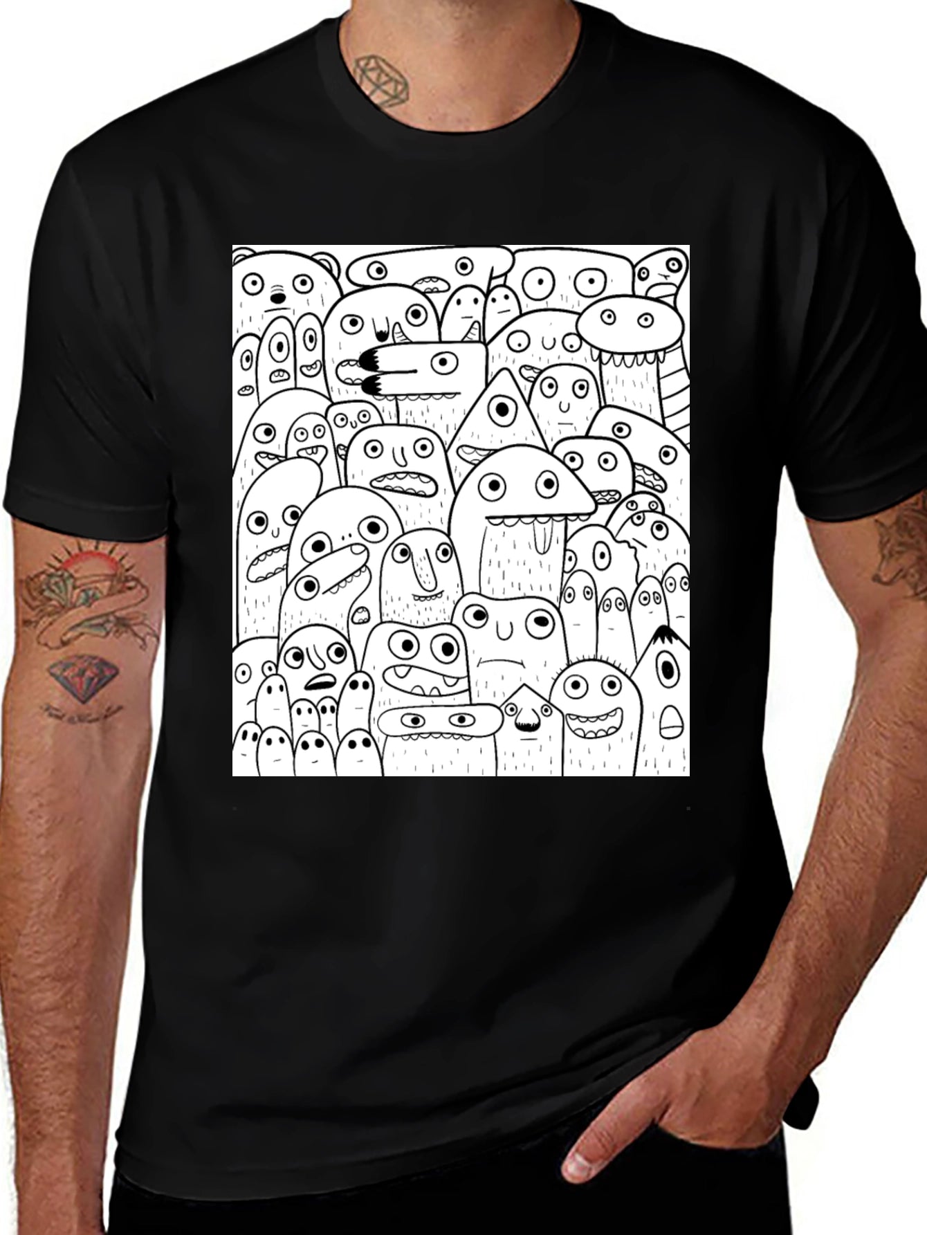 Monster Doodle Graphic Black T-Shirt