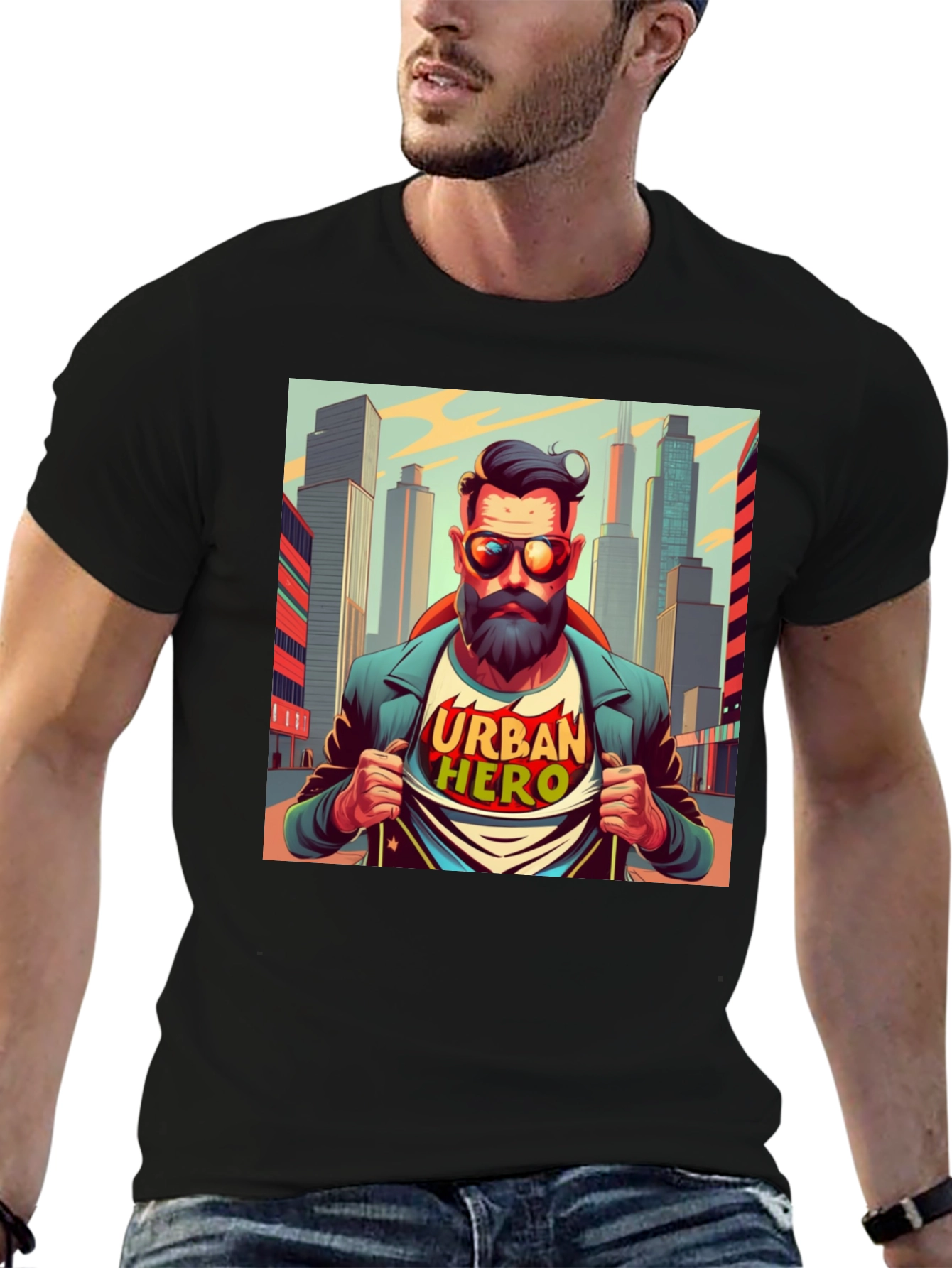 Urban Hero Graphic T-Shirt - Mens Black Tee