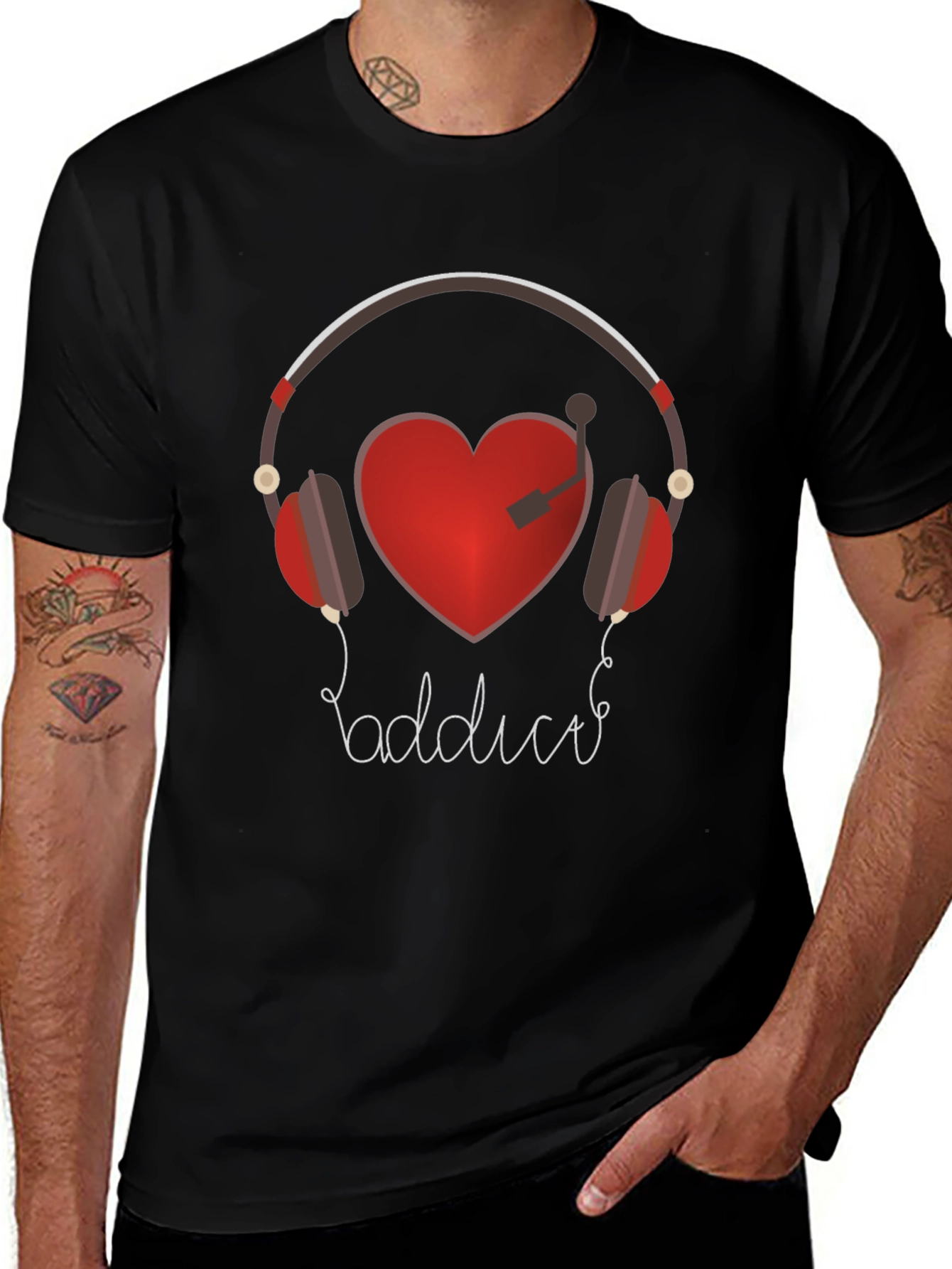 Music Lover Graphic Tee - Heart Headphones Design