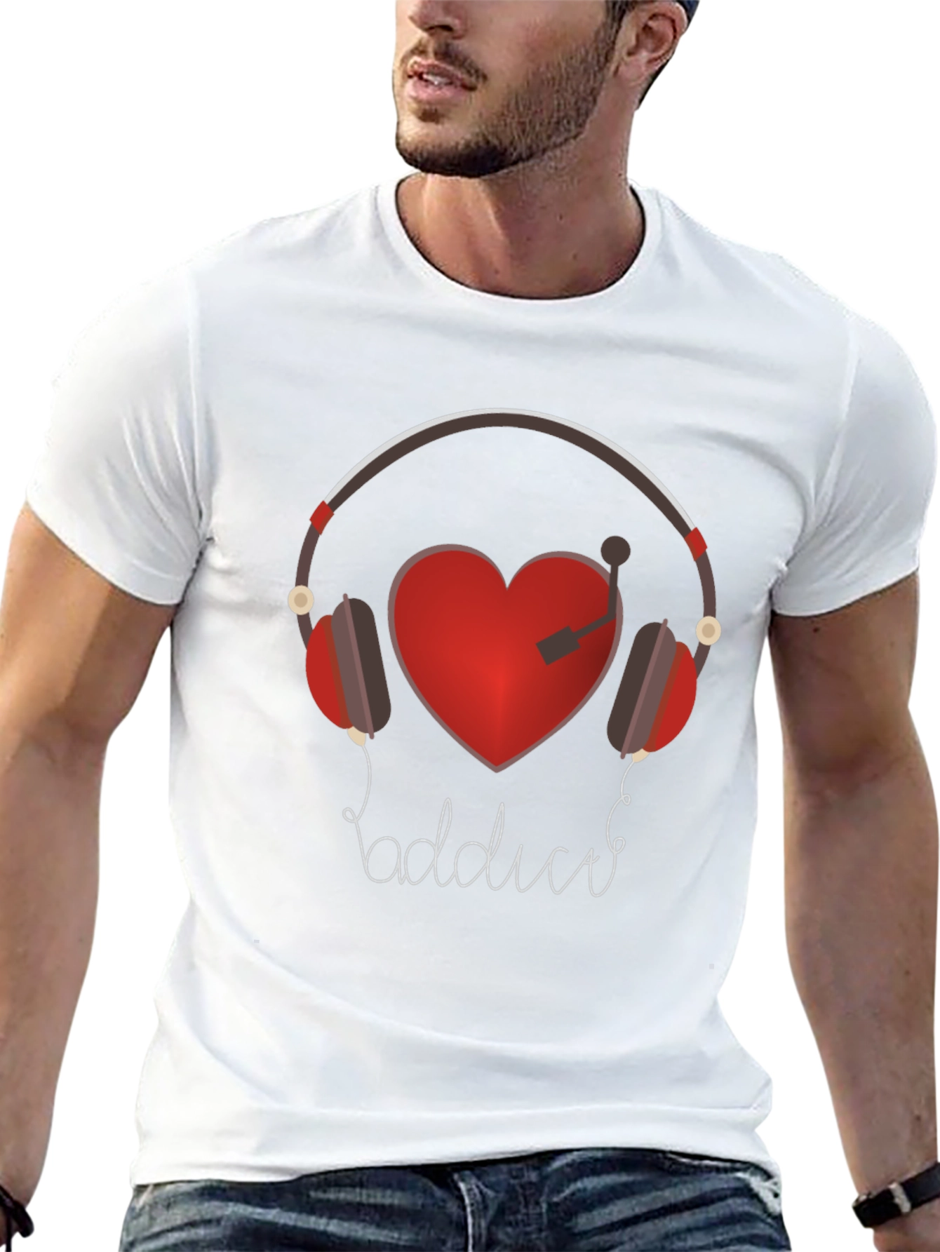 Music Lover Graphic Tee - Heart Headphones Design