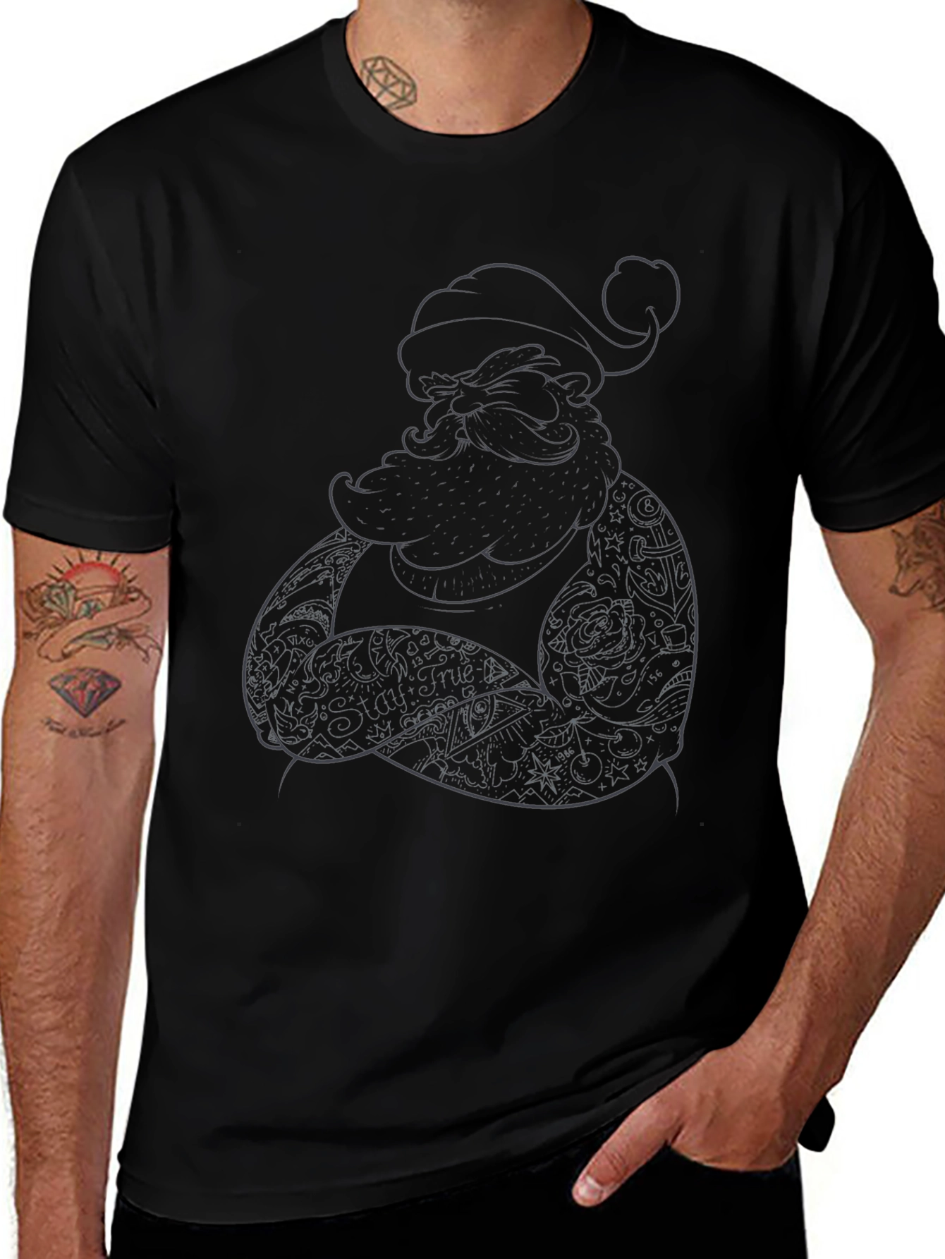 Tattooed Santa Black T-Shirt - Holiday Cool