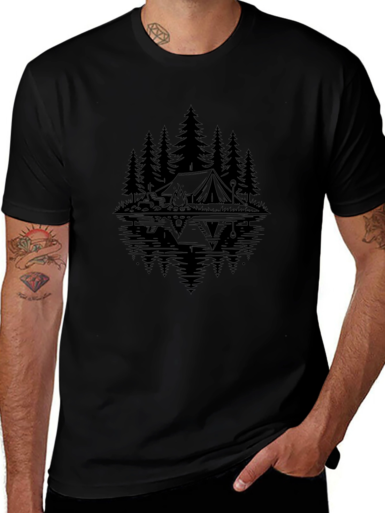 Nature Camping Graphic T-Shirt - Black