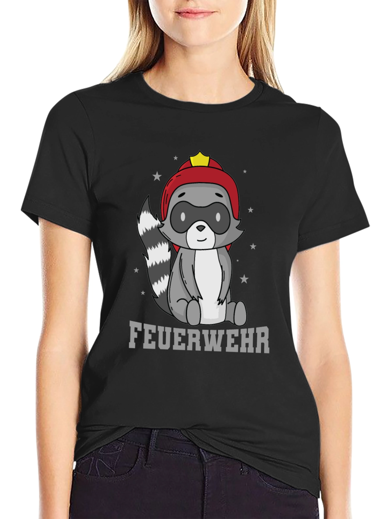 Firefighter Raccoon T-Shirt - Cute Cartoon Design