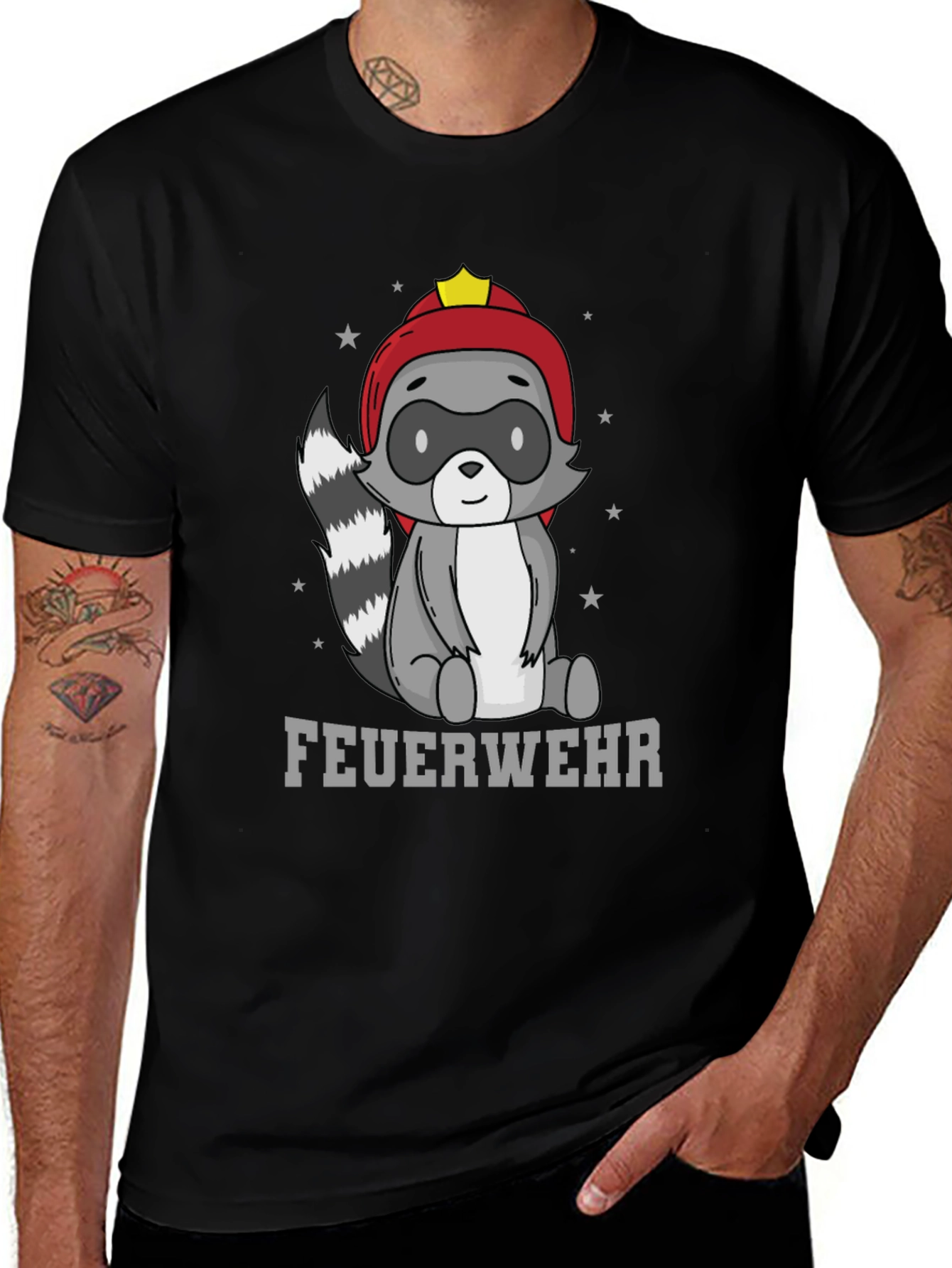 Firefighter Raccoon T-Shirt - Cute Cartoon Design