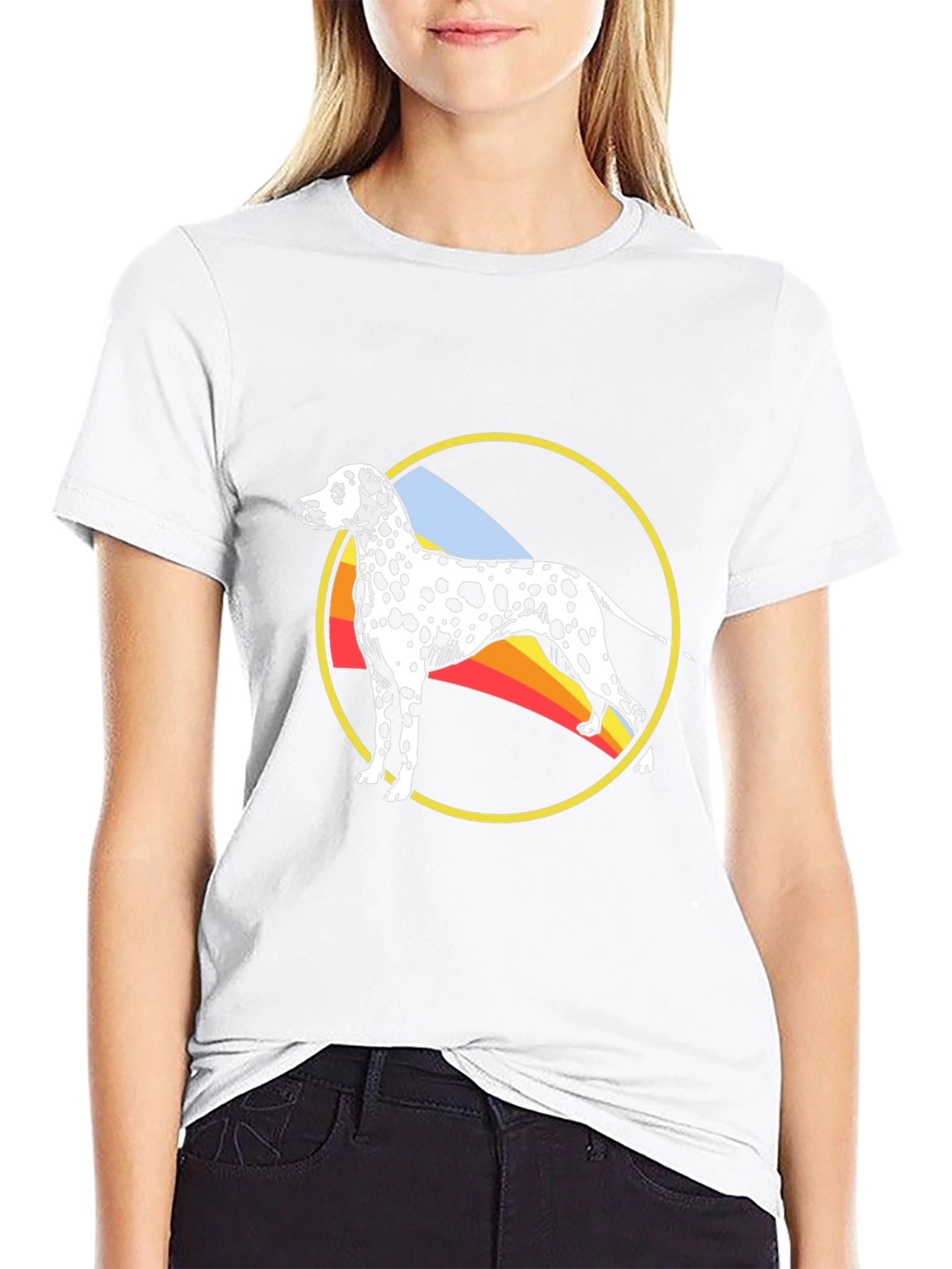 Dalmatian Dog Rainbow Circle Graphic Black T-Shirt