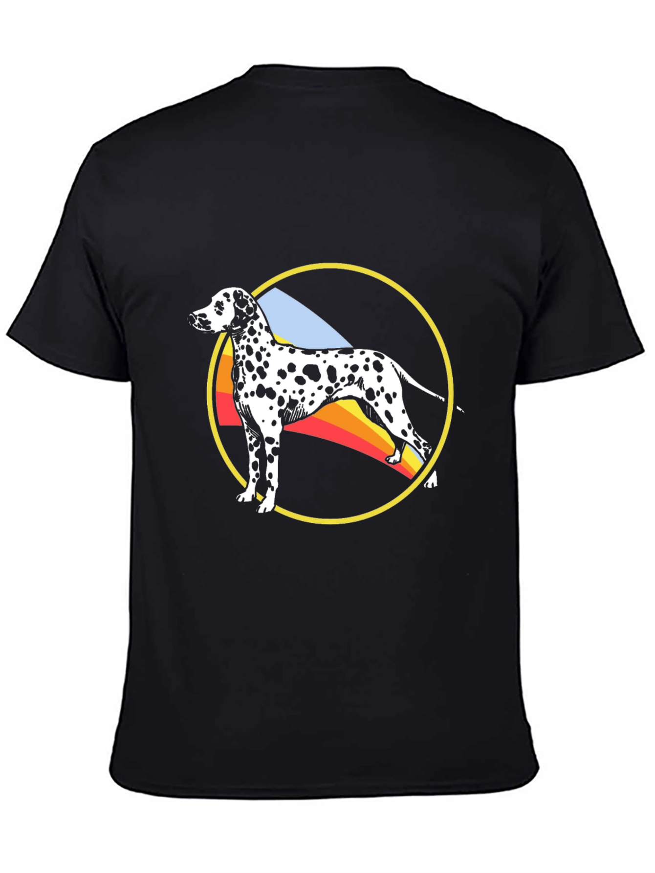 Dalmatian Dog Rainbow Circle Graphic Black T-Shirt