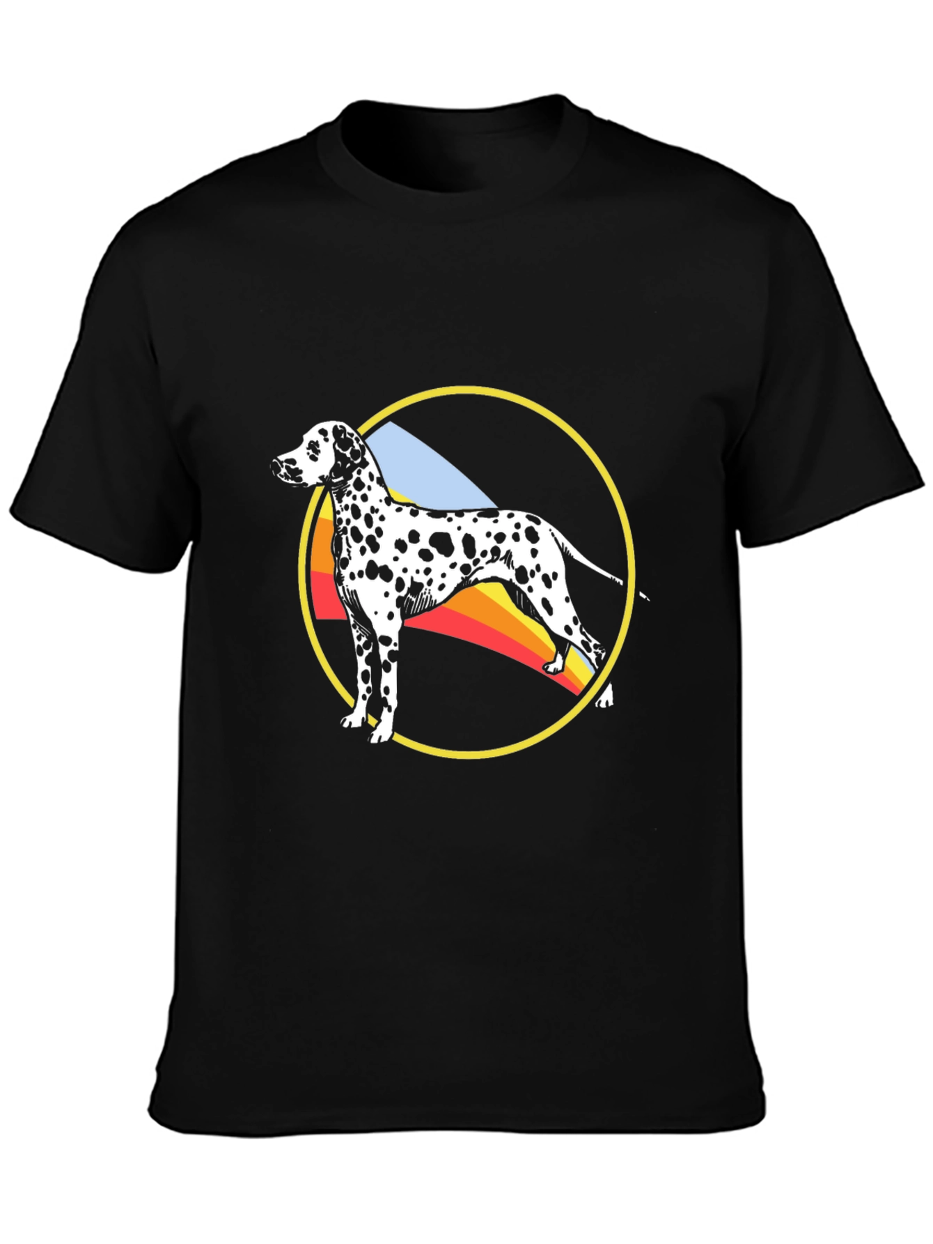 Dalmatian Dog Rainbow Circle Graphic Black T-Shirt