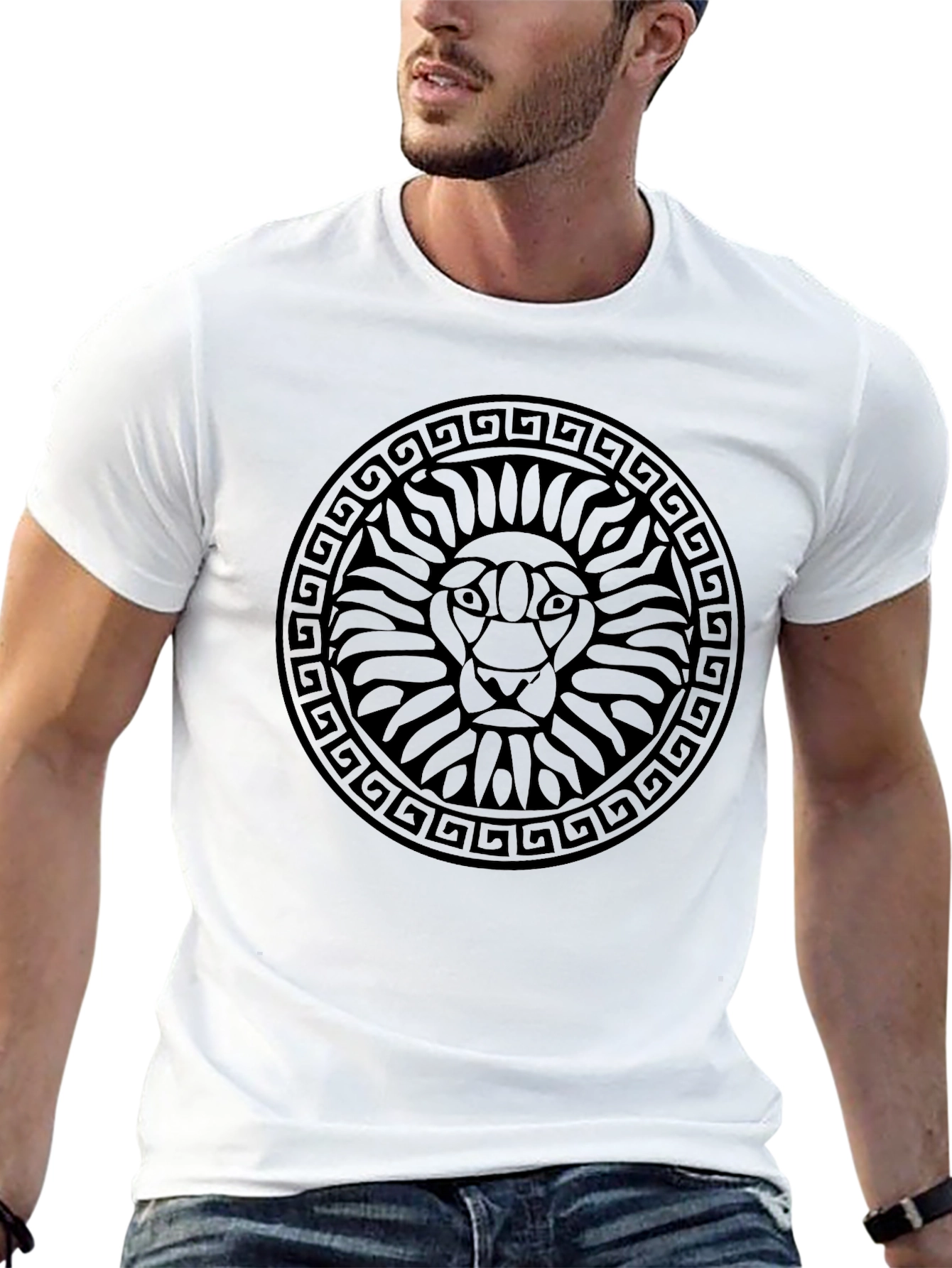 Lion Head Graphic Print Black T-Shirt