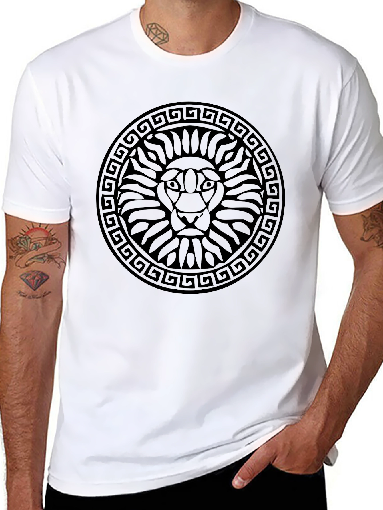 Lion Head Graphic Print Black T-Shirt