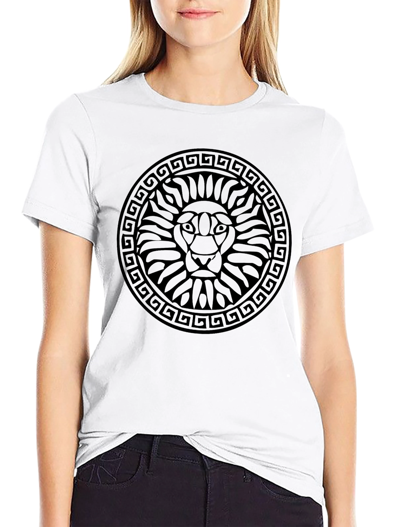 Lion Head Graphic Print Black T-Shirt