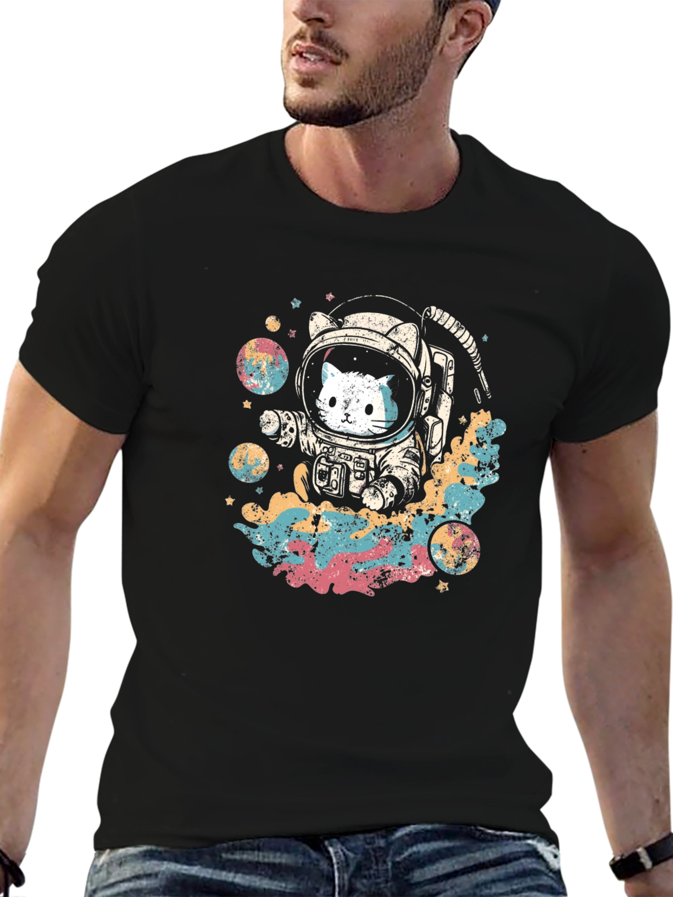 Astronaut Cat Graphic T-Shirt