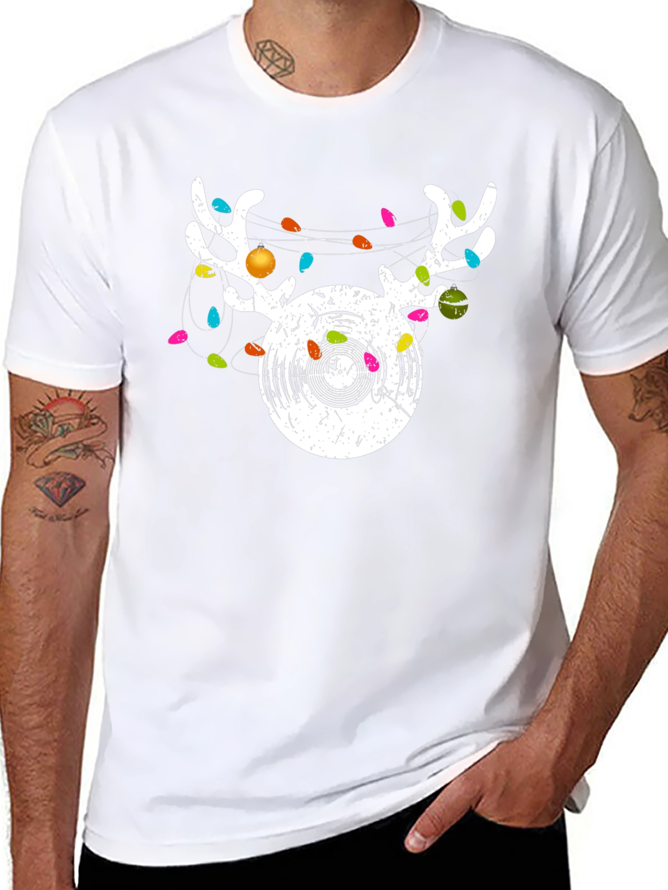 Reindeer Vinyl Record Christmas Graphic T-Shirt