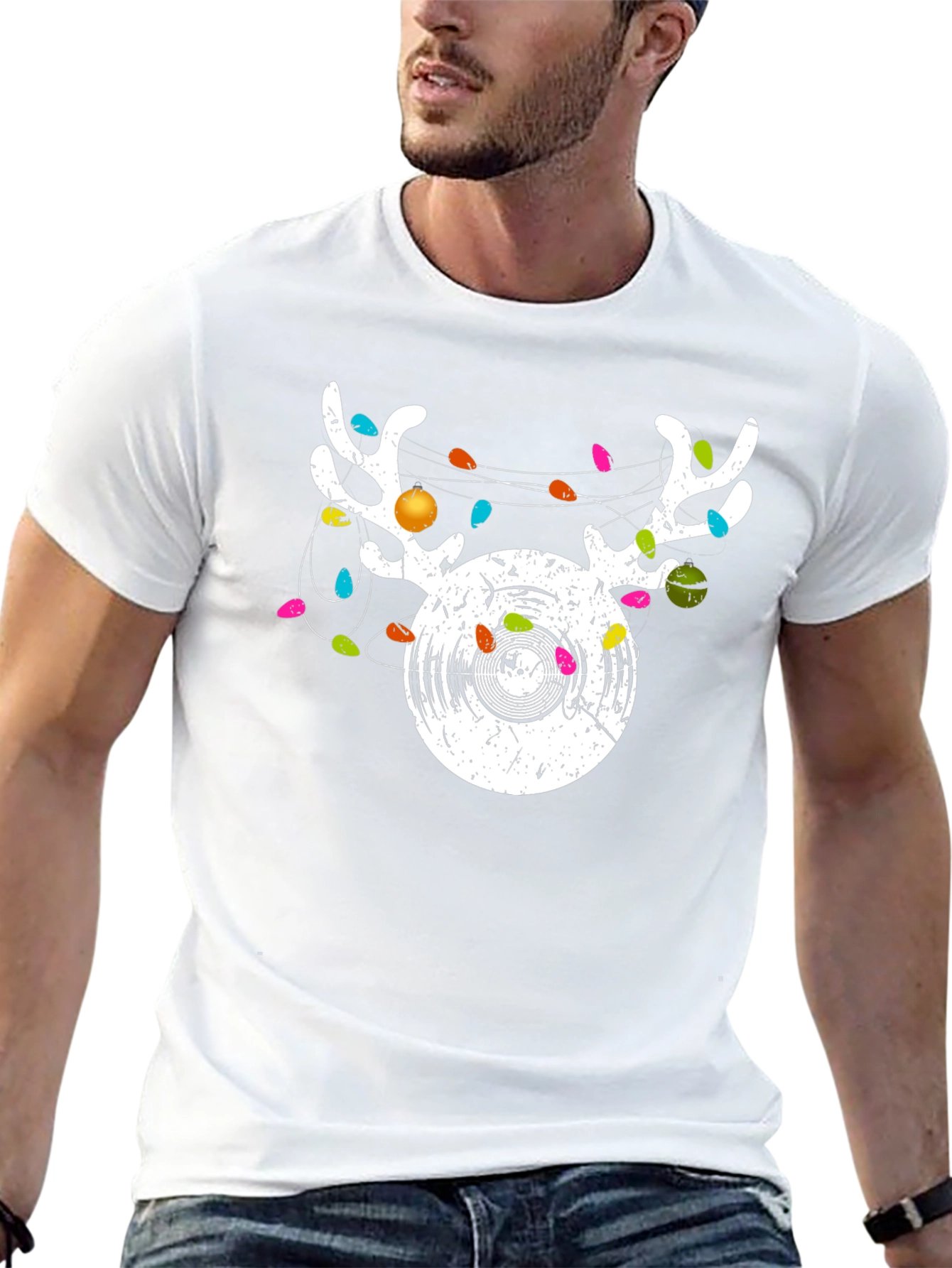 Reindeer Vinyl Record Christmas Graphic T-Shirt