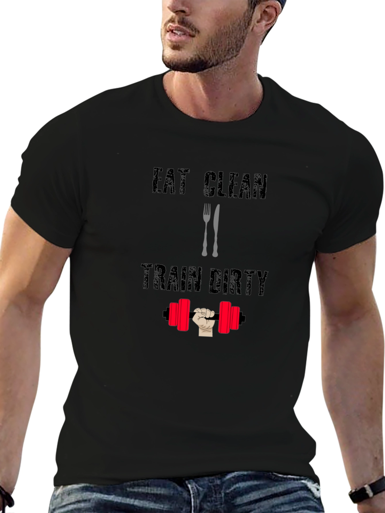 Eat Clean Train Dirty Black Graphic T-Shirt