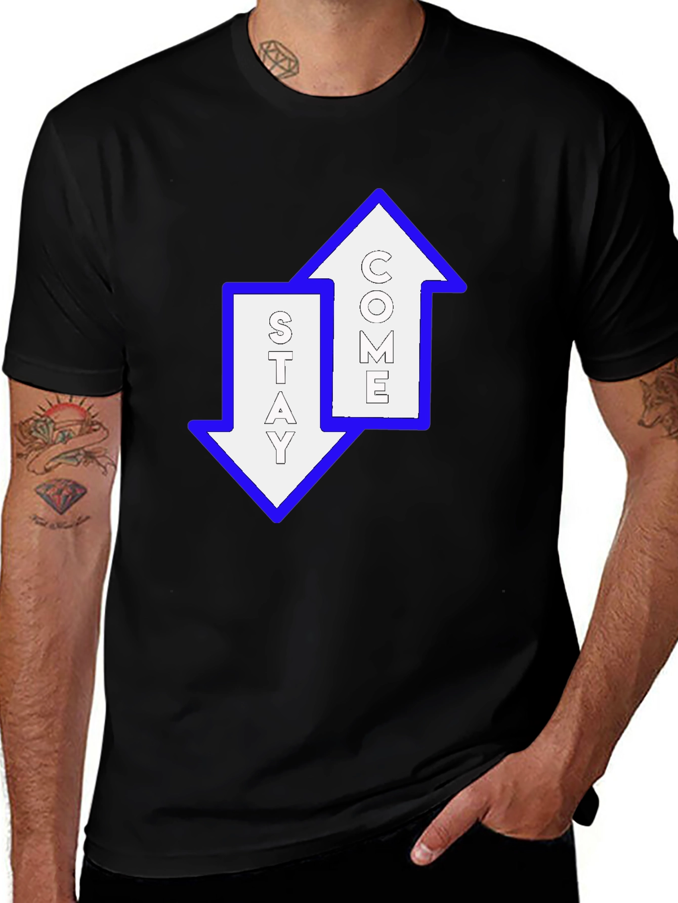 Stay Come Graphic T-Shirt - Trendy Arrows Design