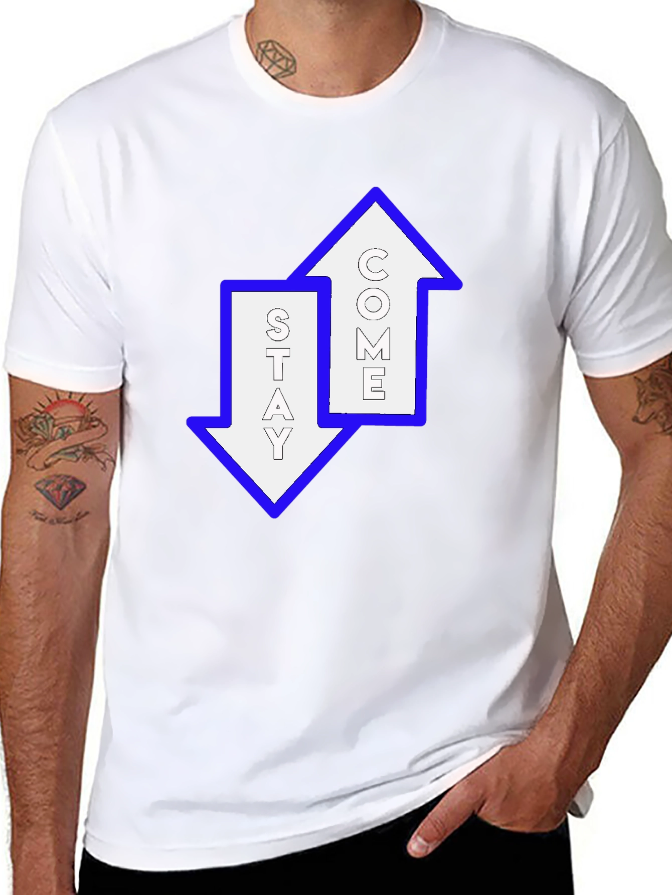 Stay Come Graphic T-Shirt - Trendy Arrows Design