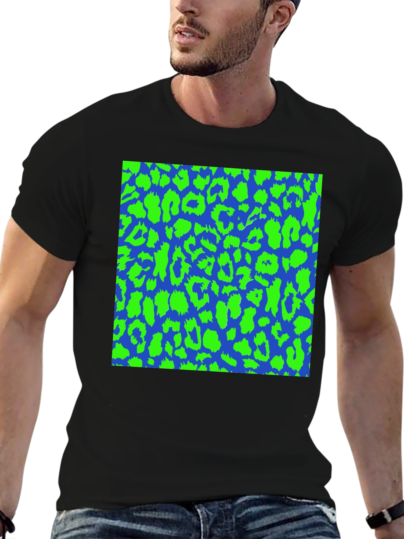 Blue & Green Leopard Print Tee - Bold Style