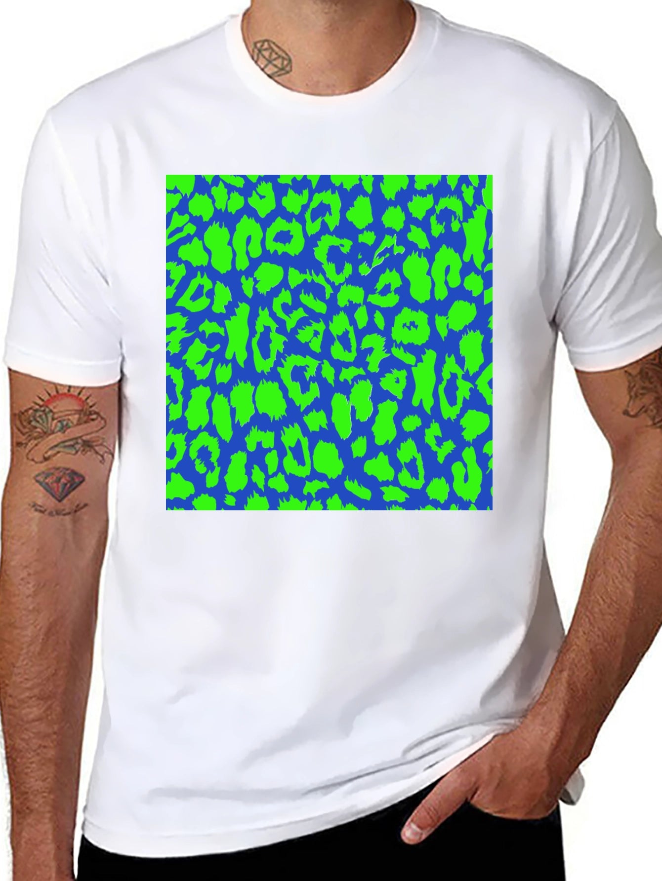 Blue & Green Leopard Print Tee - Bold Style