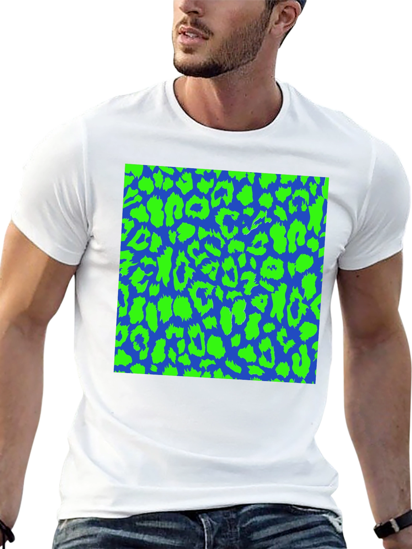 Blue & Green Leopard Print Tee - Bold Style