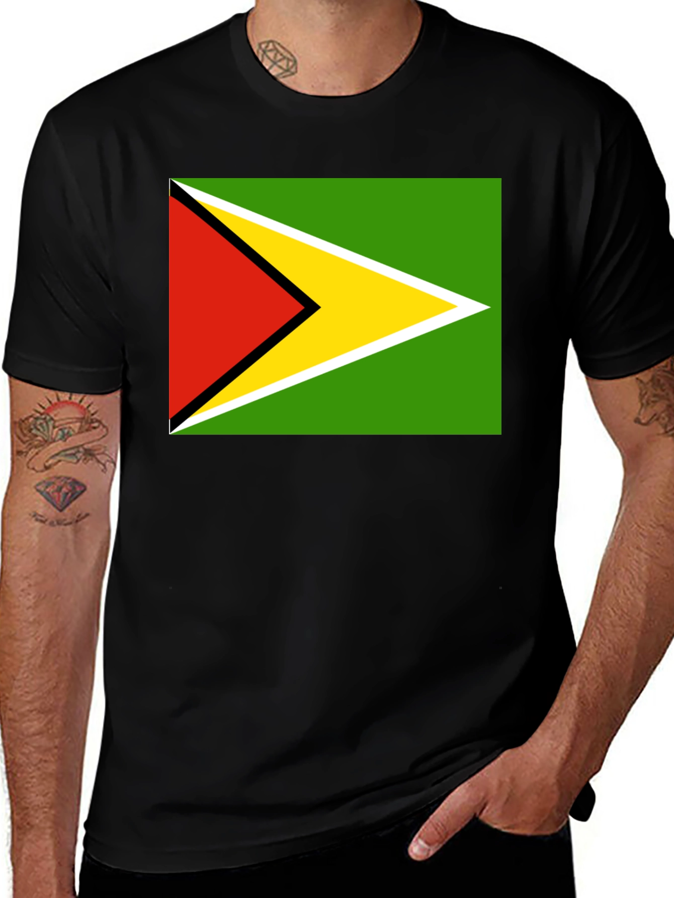 Guyana Flag T-Shirt Black Cotton Tee