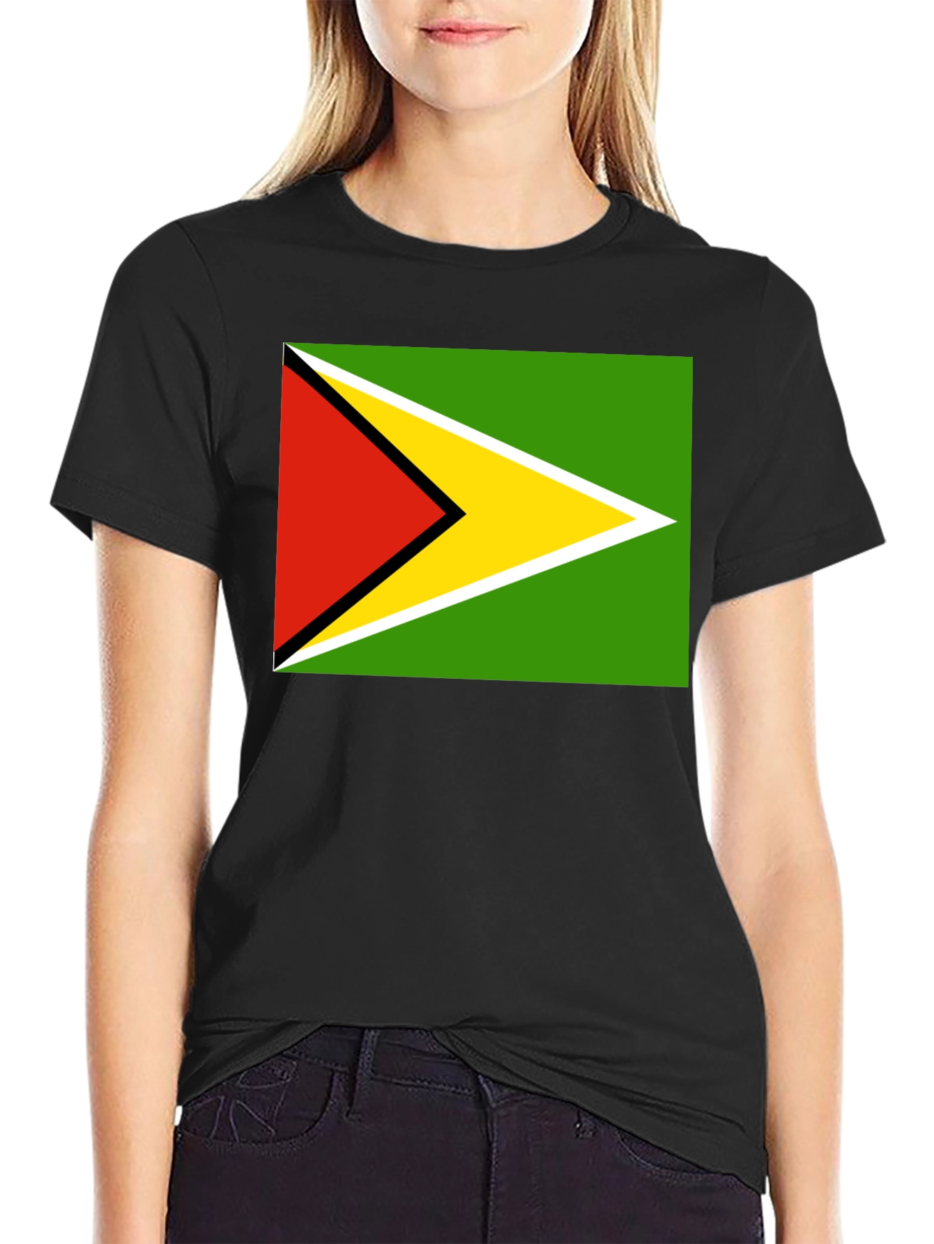 Guyana Flag T-Shirt Black Cotton Tee
