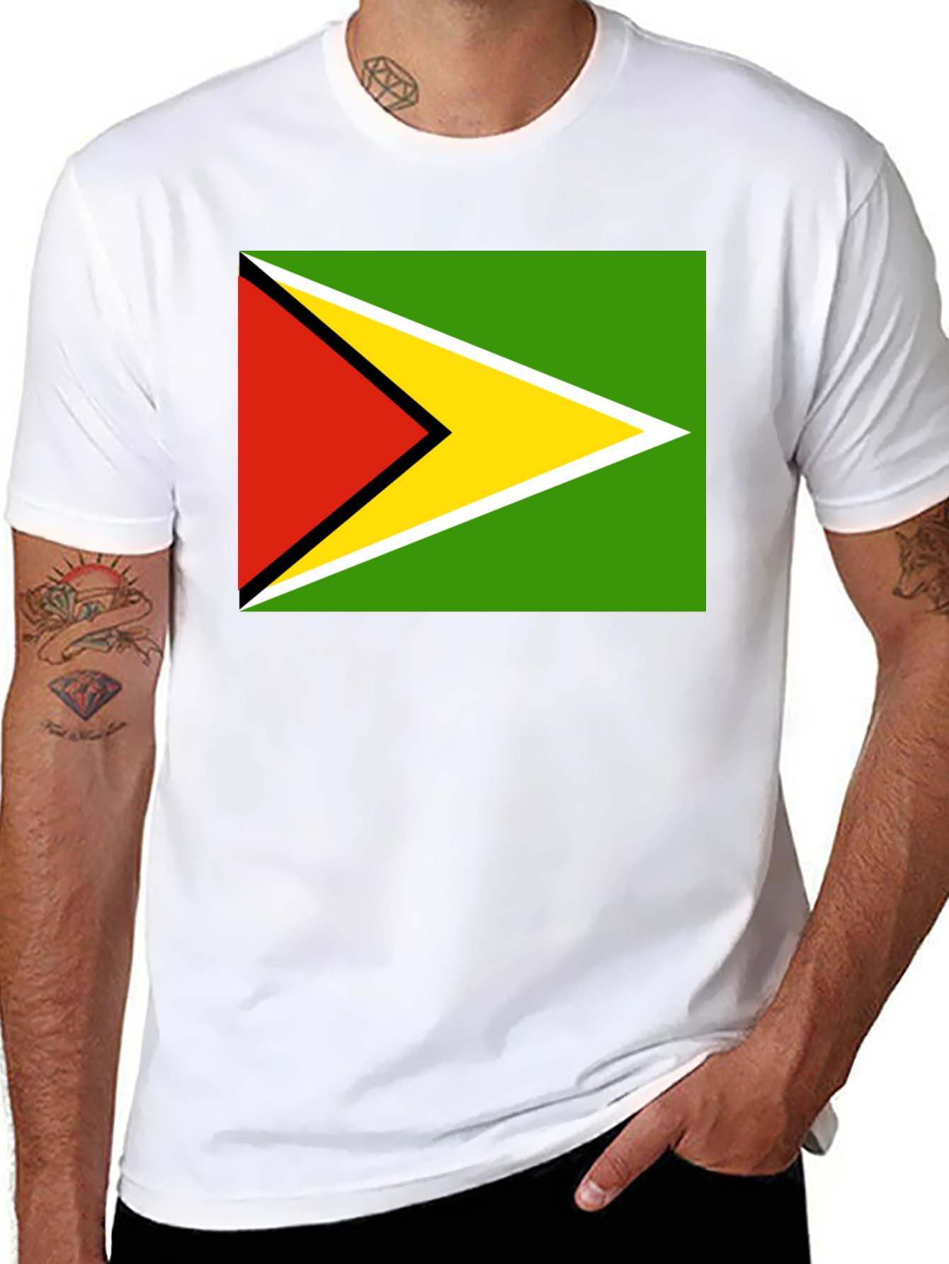 Guyana Flag T-Shirt Black Cotton Tee